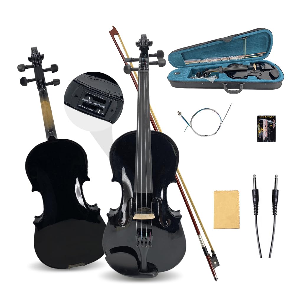 Vetimobato 16 inch 4-String Acoustic Electric Viola for Students, Adults, Professional Maple Spruce Ebony Fittings Handmade Solid Wood Electric Viola with Case, Bow