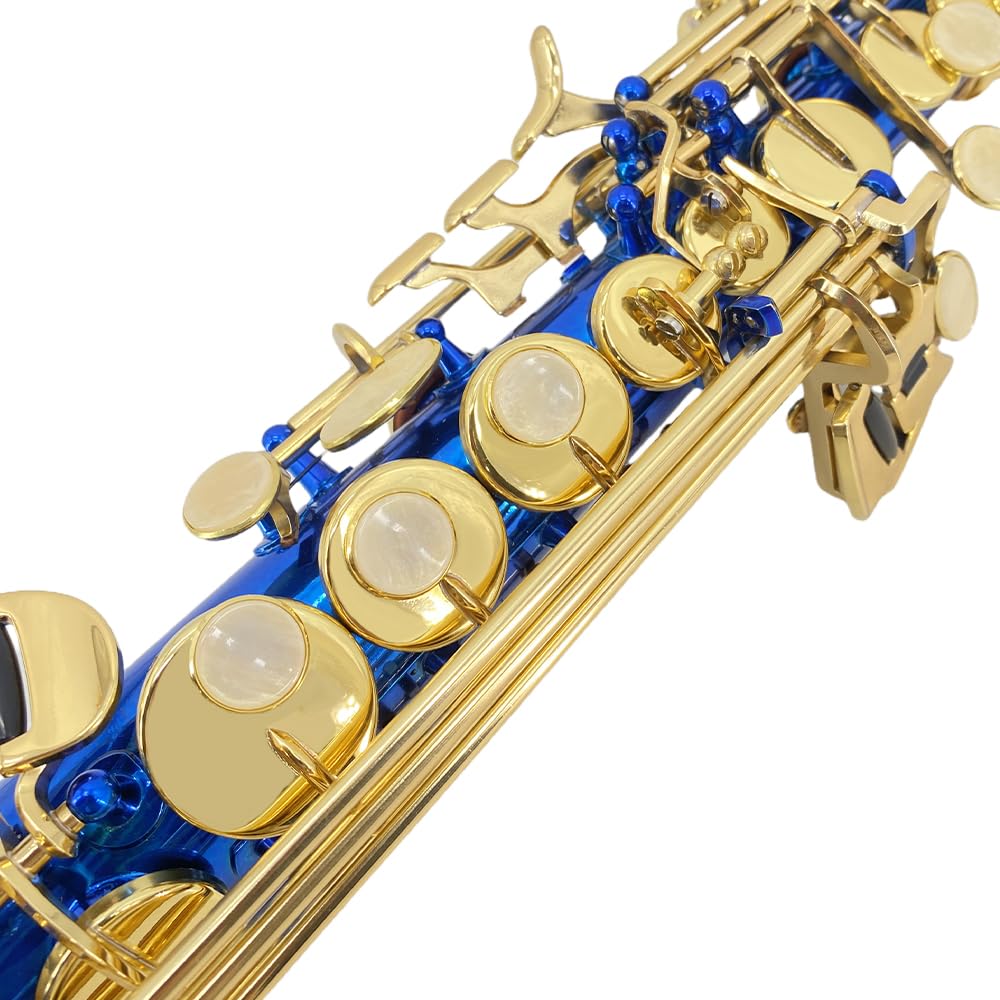 Bb Straight Soprano Saxophone Gold Lacquer Brass with Exquisite Carving and Shell Keys Full Set Includes Hard Case Mouthpiece Reeds Gloves for Students