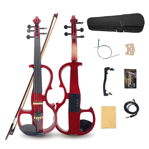 4/4 Full Size Electric Violin – Silent Electric Violin with Headphone Jack, Ebony Fittings – Includes Case, Bow, – Ideal for Practice & Performance (Black)