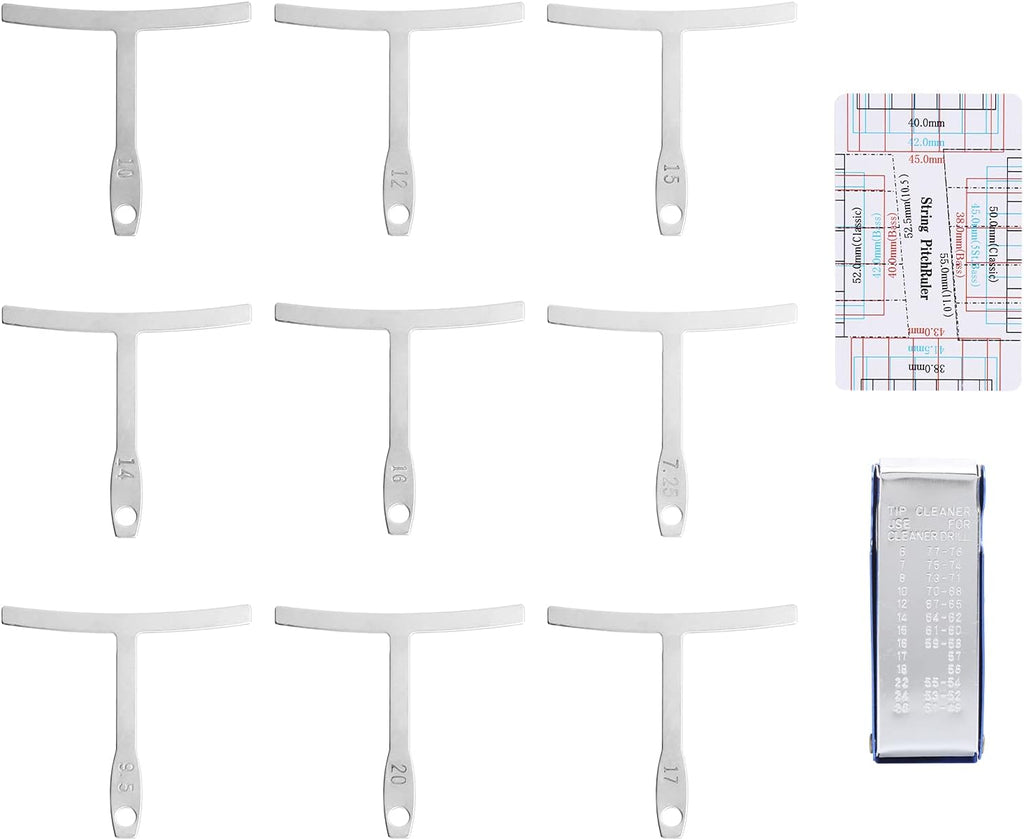 Luthier Radius Gauge Set, Guitar and Bass String Height Measuring Tool with 9 - Piece Stainless Steel Radius Templates, File & Ruler for Fretboard Setup, Neck Repair, and Action Ad