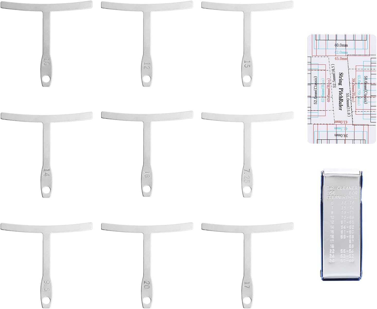 Luthier Radius Gauge Set, Guitar and Bass String Height Measuring Tool with 9 - Piece Stainless Steel Radius Templates, File & Ruler for Fretboard Setup, Neck Repair, and Action Ad