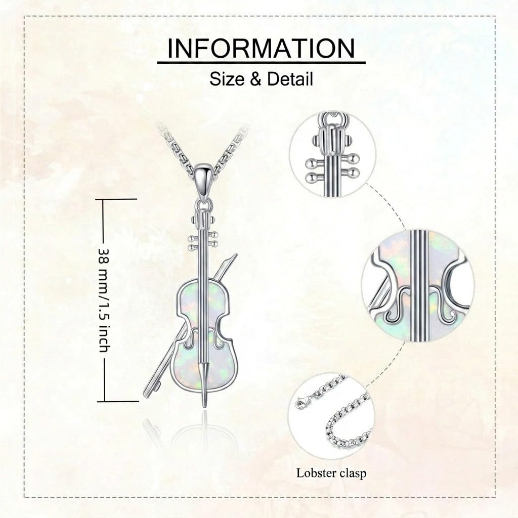 Cello Necklace 18K White Gold Plated Cello Pendant Music Jewelry Gifts for Women Men