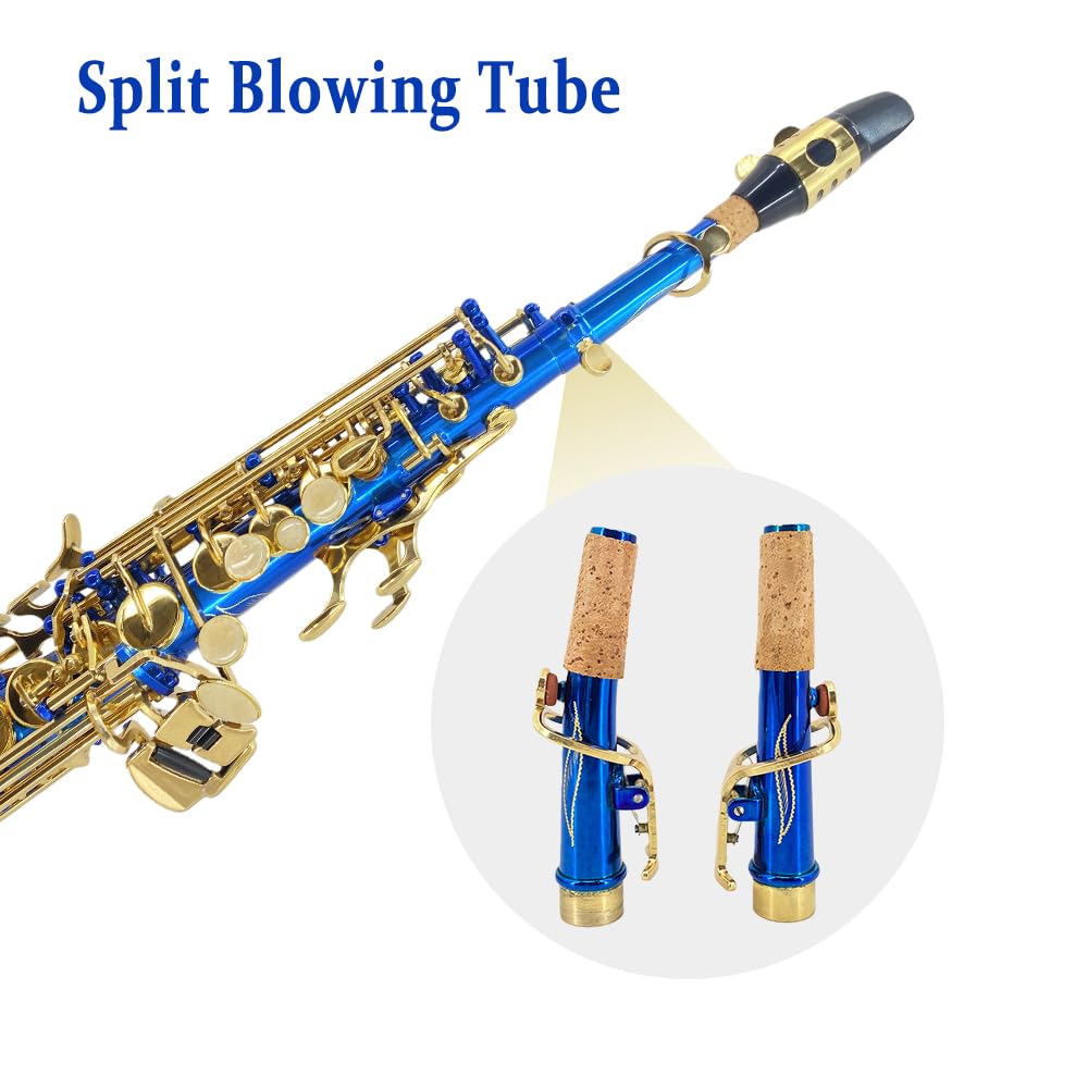 Bb Straight Soprano Saxophone Gold Lacquer Brass with Exquisite Carving and Shell Keys Full Set Includes Hard Case Mouthpiece Reeds Gloves for Students