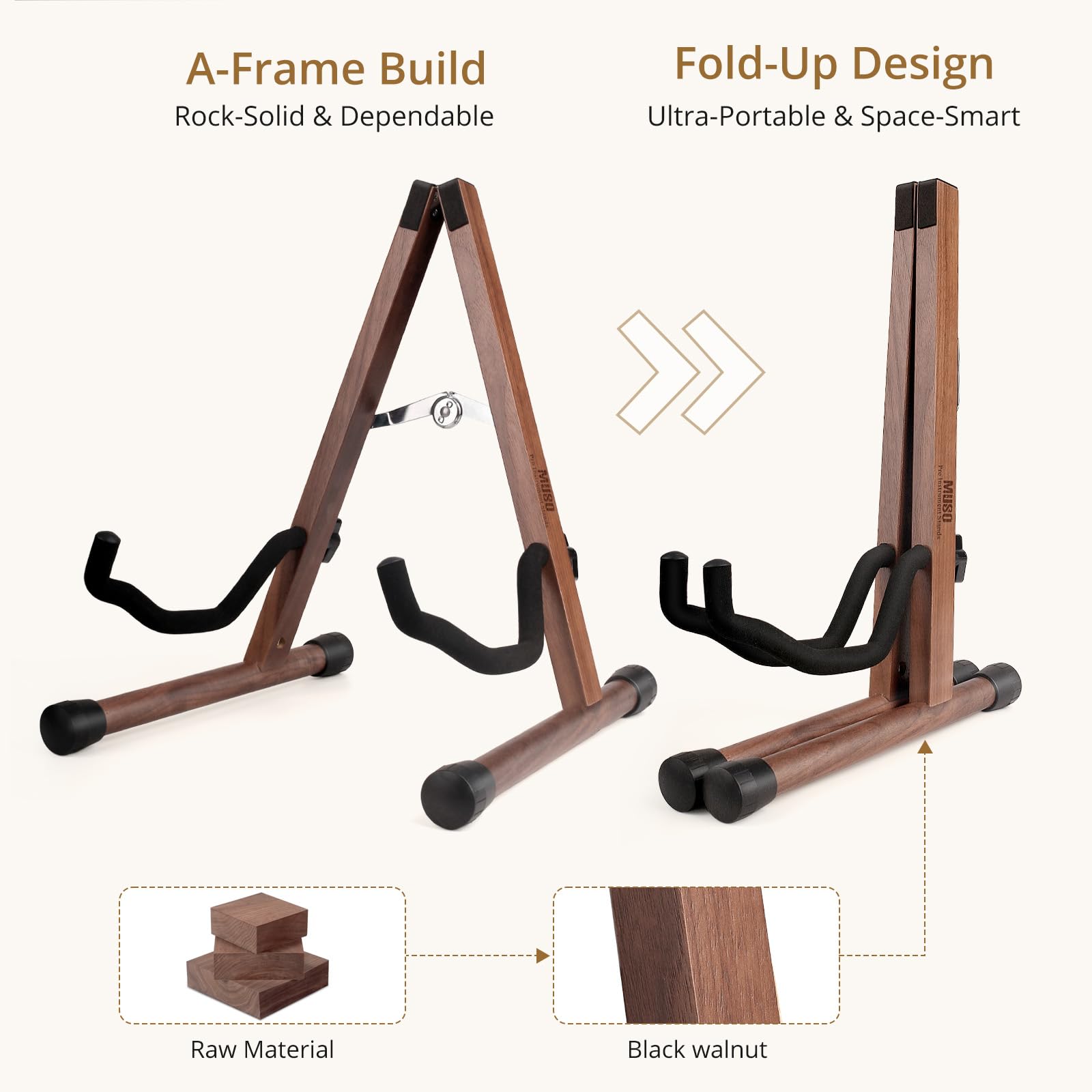 MUSO Cello Stand with Bow Holder,A-Frame Floor Stand with Padded Foam, Handcrafted Cello Rack Fits 1/2, 3/4, 7/8, 4/4 Full-Size and Guitar, Instrument Holder for Home and Studio Display