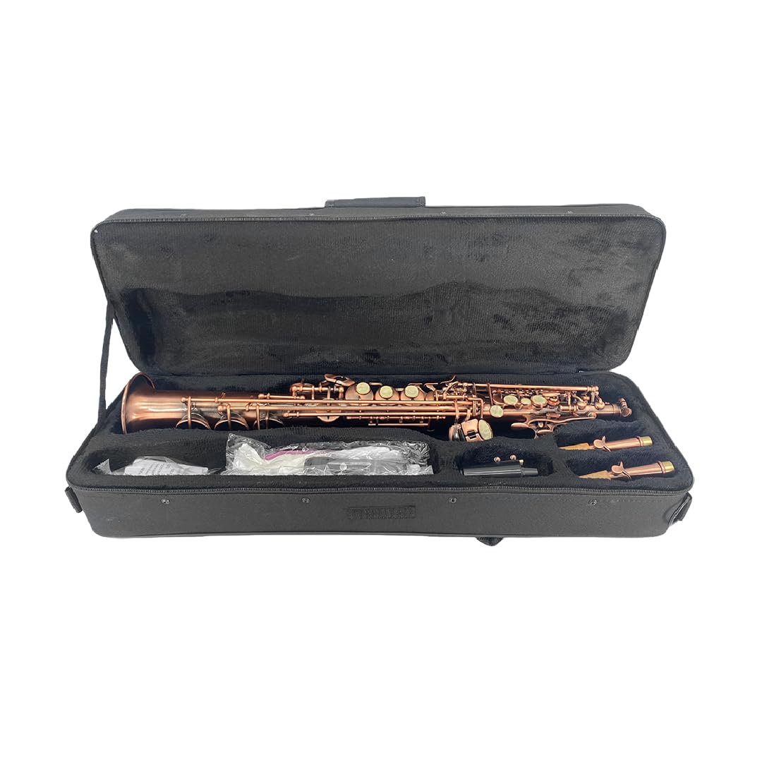 Bb Straight Soprano Saxophone–Gold Lacquer Finish, Ergonomic Design with Case, Mouthpiece, Neck Strap & Accessories, Ideal for Beginners & Advanced Players（Golden）