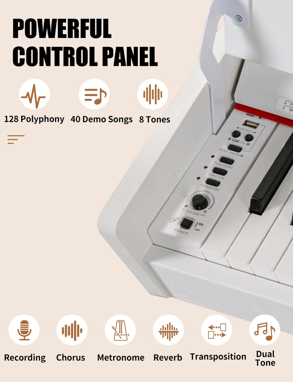 UISCOM 88 Key Weighted Digital Piano - Wooden Desk Electric Piano Transforms Between Desk and Vanity - Progressive Hammer-Action Keyboard, Perfect for Beginners with MIDI Functionality