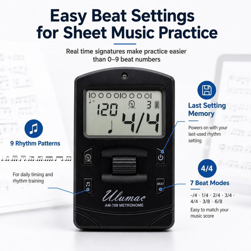 Ulumac Aroma 3-in-1 Digital Metronome Tuner for Guitar, Bass, Violin, Piano | For All Instruments - Ukulele, Trumpet, Flute, Clarinet - Accurate Chromatic Tuner, Tone Generator, Easy to Use, Pocket Size