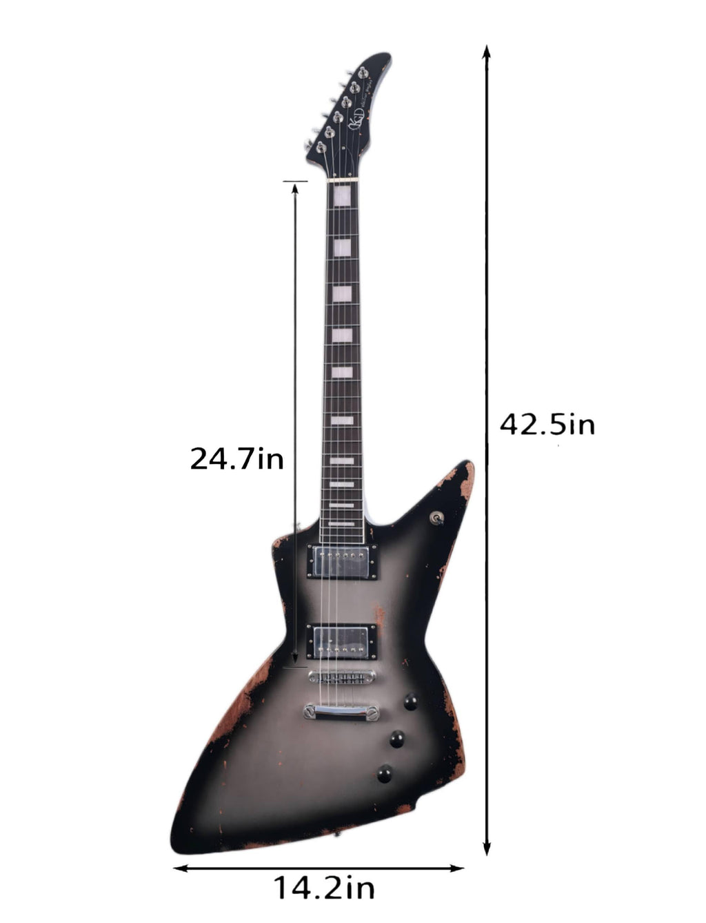 KGD Relic Electric Guitar-6-String Heavy Metal Guitar with Bone Nut, Professional Electric Guitar for Adults(Black&White)