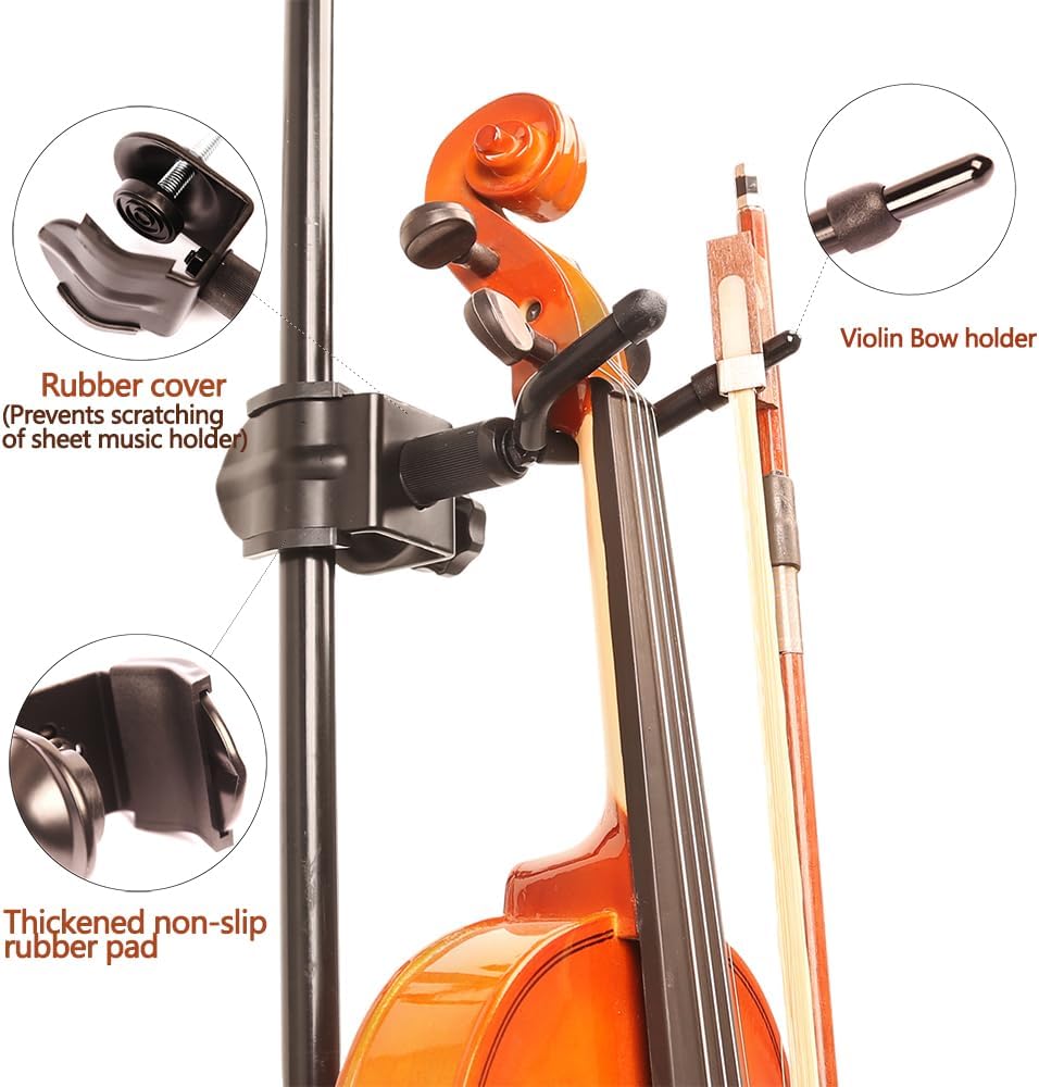 Violin Hanger, Violin & Viola Stand for Microphone or Sheet Music Stand, Violin Holder for Desktop, Viola Hook for Stage Shows or Practices at Home