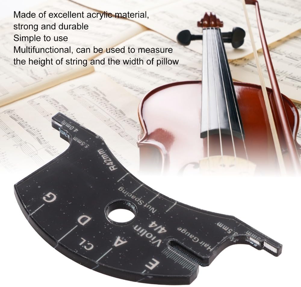 Violin Bridge Reference Tool, Acrylic Template for 4/4 3/4 | String Height Measurement, Pillow Width Check, Luthier Repair Use, 4/4 And 3/4 Violin Sizes, Portable Template