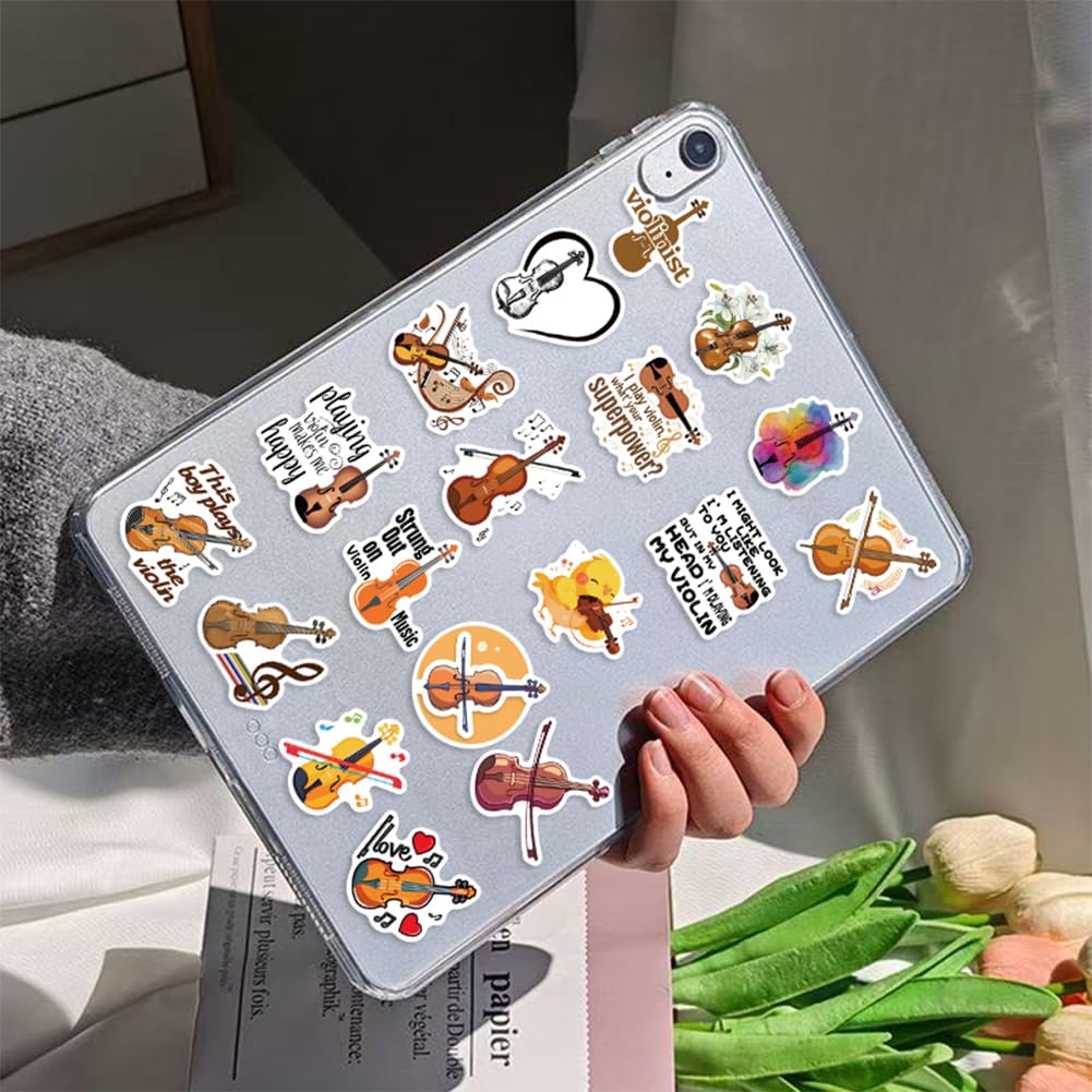 50Pcs Violin Stickers Musical Instrument Waterproof Vinyl Decals | Peel and Stick waterproof sun-proof removable Reusable for Water Bottles Laptop Mobile Phone Skateboard Guitar Decoration