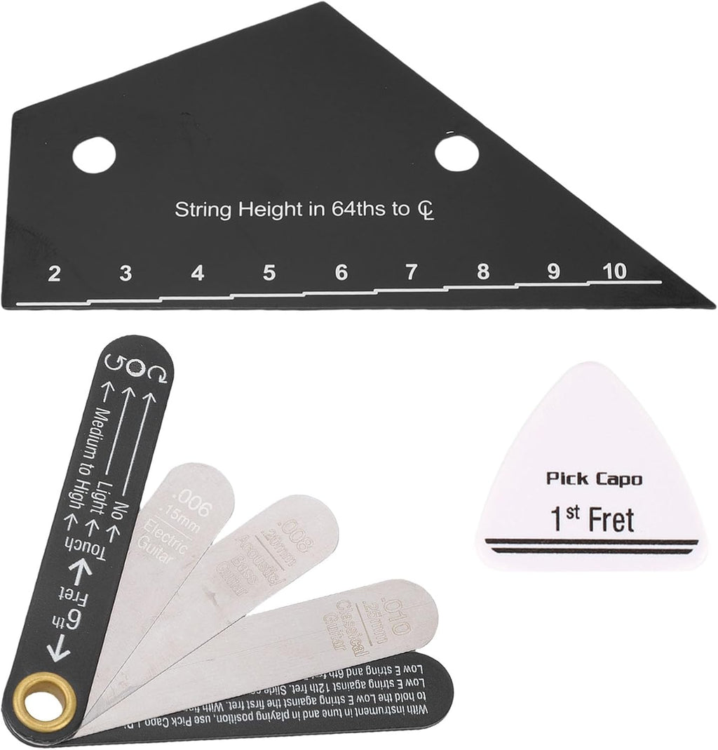 Guitar String Action Ruler, Stainless Steel Measurement Tool Kit with Height Chart for Electric Acoustic Bass Guitars and Truss Rod Adjustment