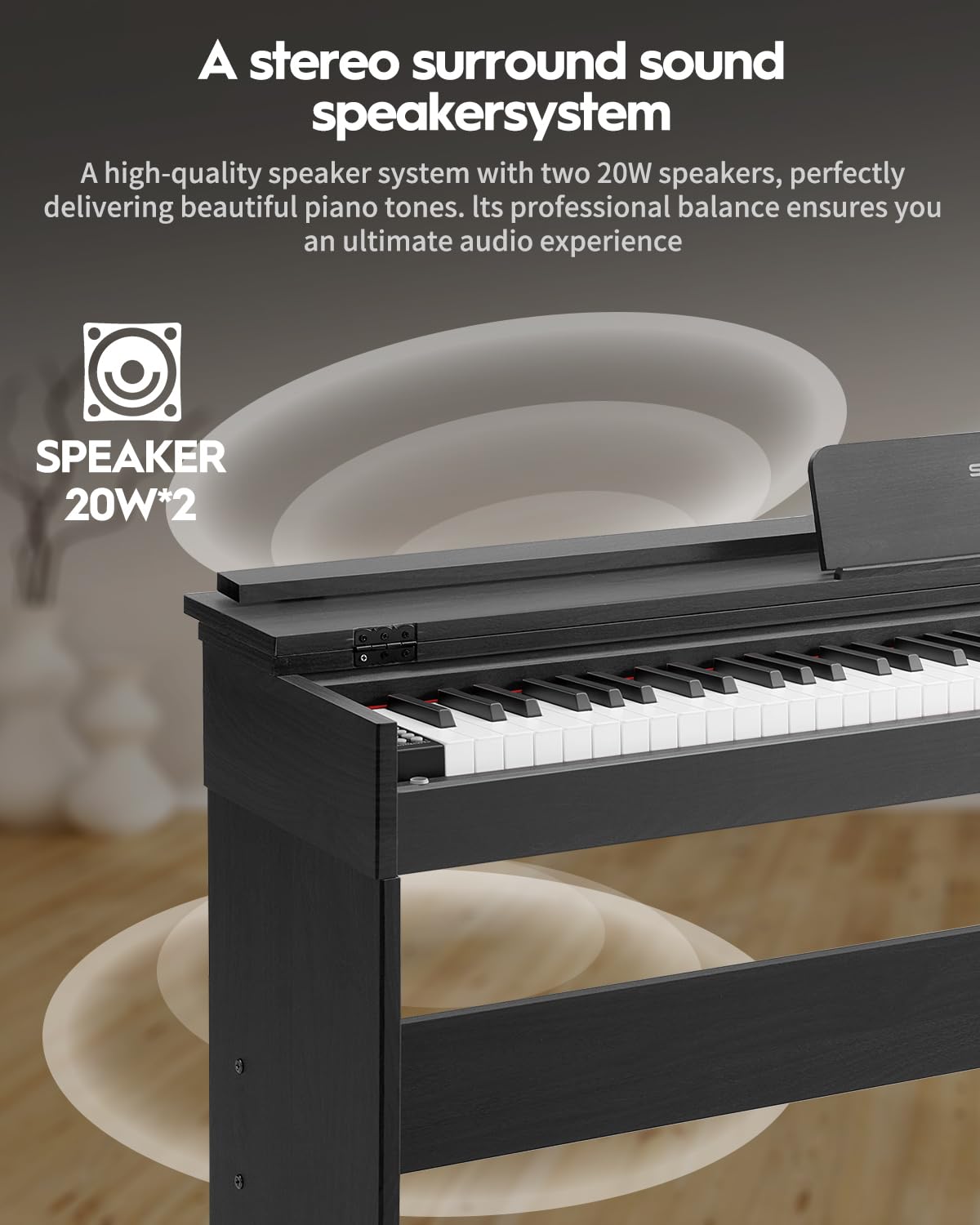 STRICH Digital Piano 88 Keys, Hammer-Action Weighted Keyboard, Full size Electric Piano Keyboard with Furniture Stand, 25Wx2 Speakers, Supports USB-MIDI/Wireless Connect, SDP-300W (Color Walnut Wood)