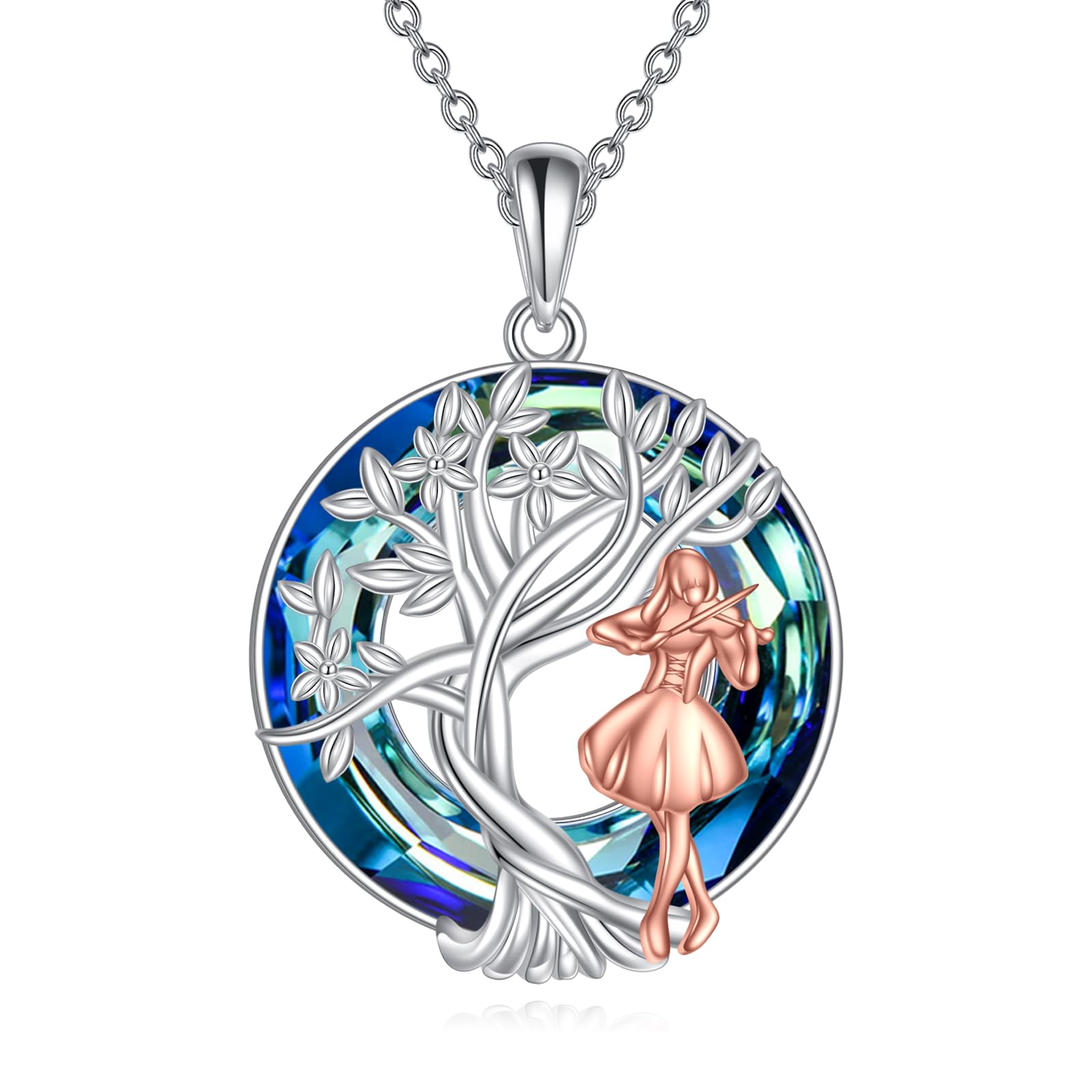 YFN Tree of Life Necklace Sterling Silver Crystal Jewelry Graduation Birthday Gifts for Women