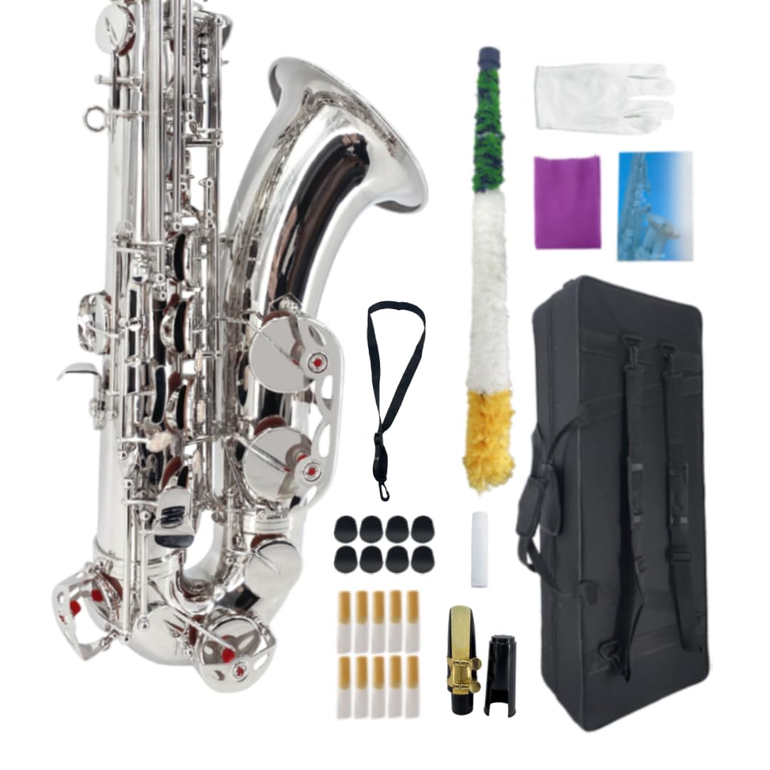 Beginner Alto Saxophone, E Flat - Complete Starter Kit with Case & 10 Reeds, for Adults & Students, Easy to Play for School Band & Practice(Gold)
