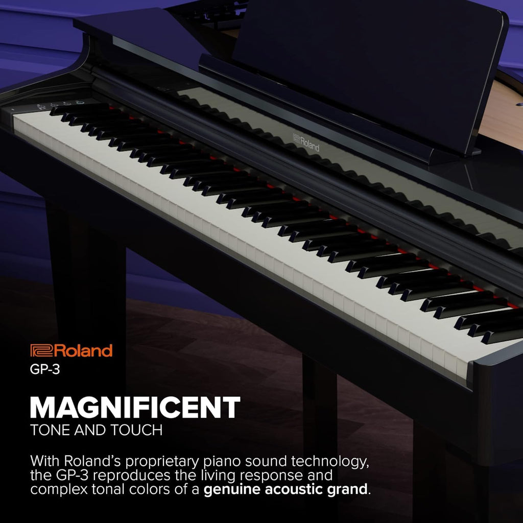 Roland GP-3 Digital Piano | Low-Profile Grand Piano with a Space-Saving Footprint | Premium Roland Piano Technologies | Authentic Tone and Touch | Immersive Sound | Onboard Bluetooth® & More