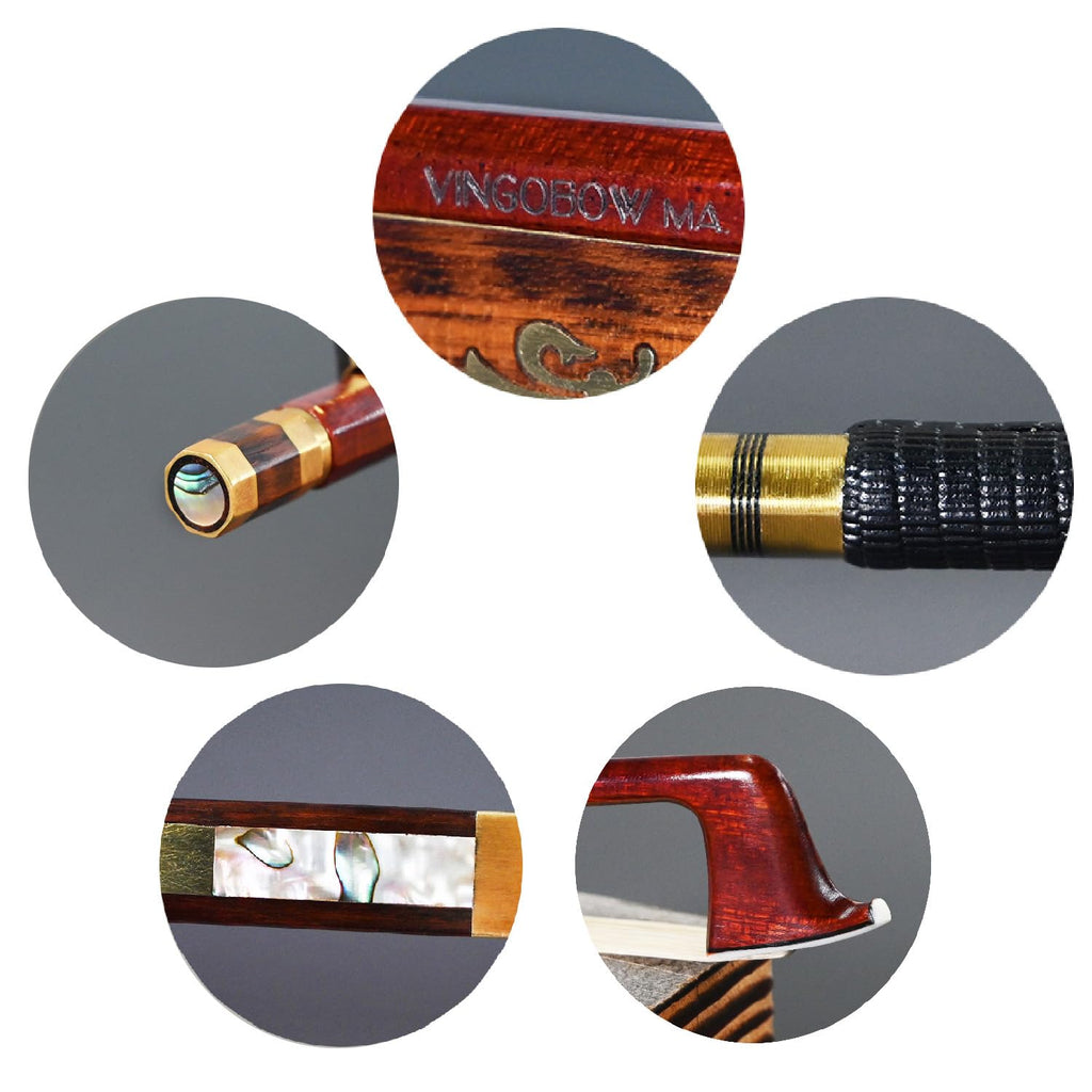 Carbon Fiber Core Hybrid Peranmbuco Skin Violin Bow 4/4 Size VINGOBOW 127V Master Level Fleur-de-lys Snakewood Frog 4 4 Full Straight Premium Natural Horse Hair for Porfessional Player …