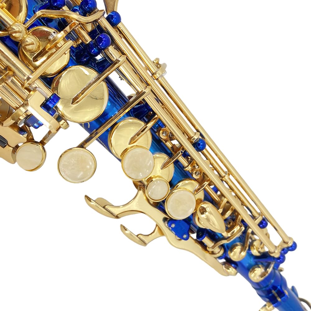 Bb Straight Soprano Saxophone Gold Lacquer Brass with Exquisite Carving and Shell Keys Full Set Includes Hard Case Mouthpiece Reeds Gloves for Students