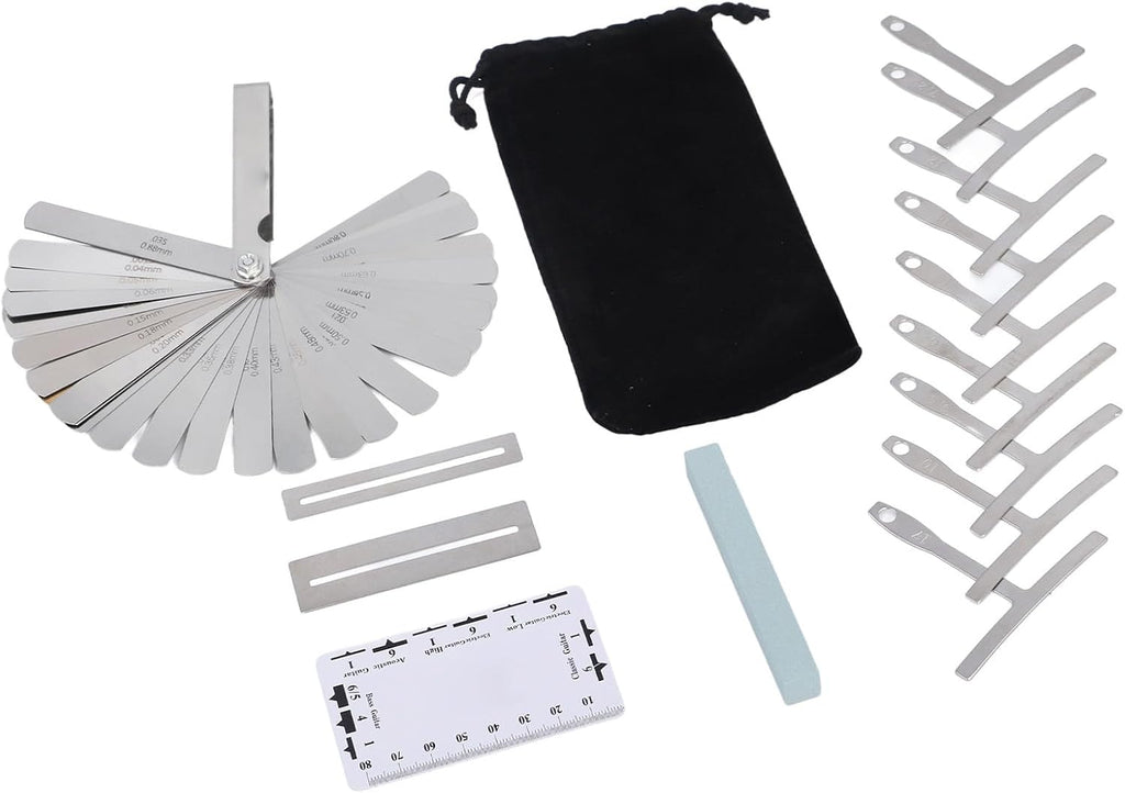 Jiawu Versatile Guitar Luthier Tool Set Efficient 32 Blade Feeler Gauge String Action Ruler for Accurate Measurements Stainless Steel Includes 9 Sizes