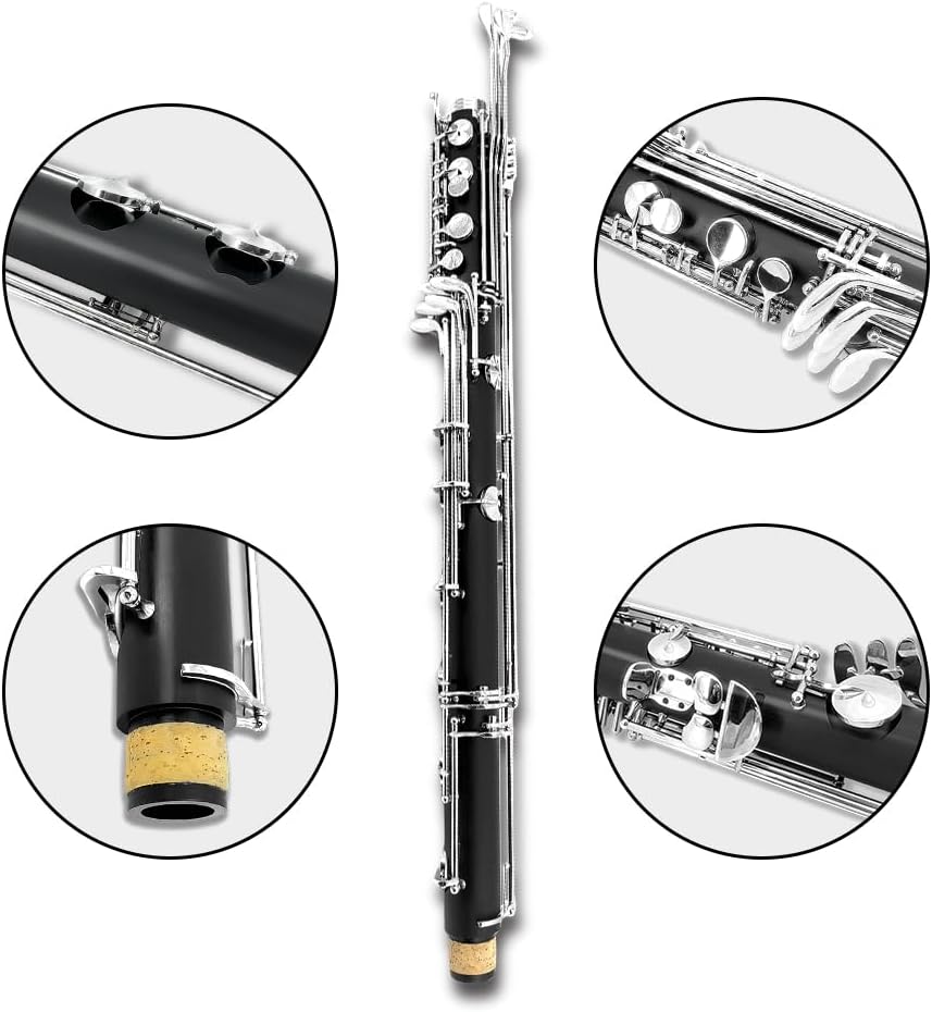 Yinfente ABS Bass Clarinet Kits for beginners Low C Bb Flat Clarinete Professional Silver Plated Keys Hard Case,Cleaning Kits,Gloves And Cork Grease