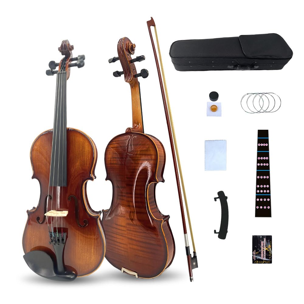 1/2 Violin Set for Beginners Violin Fiddle Set for Beginners with Shoulder Rest Bow Bridge Hard Case and Extra 4strings
