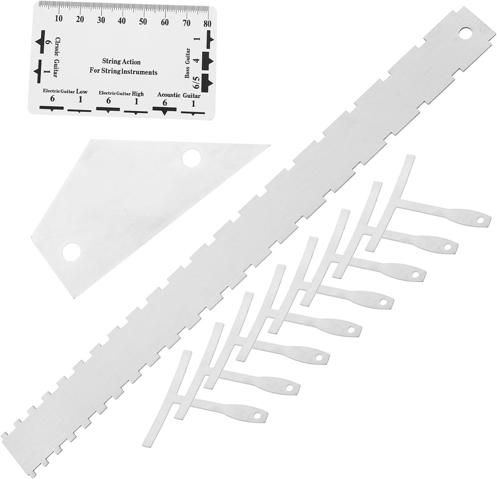 12pcs Guitar Measurement Tool Kit Including String Action Ruler Radius Gauge Durable Luthier Tools for Electric Guitar Bass and More Compact Design for Easy Portability