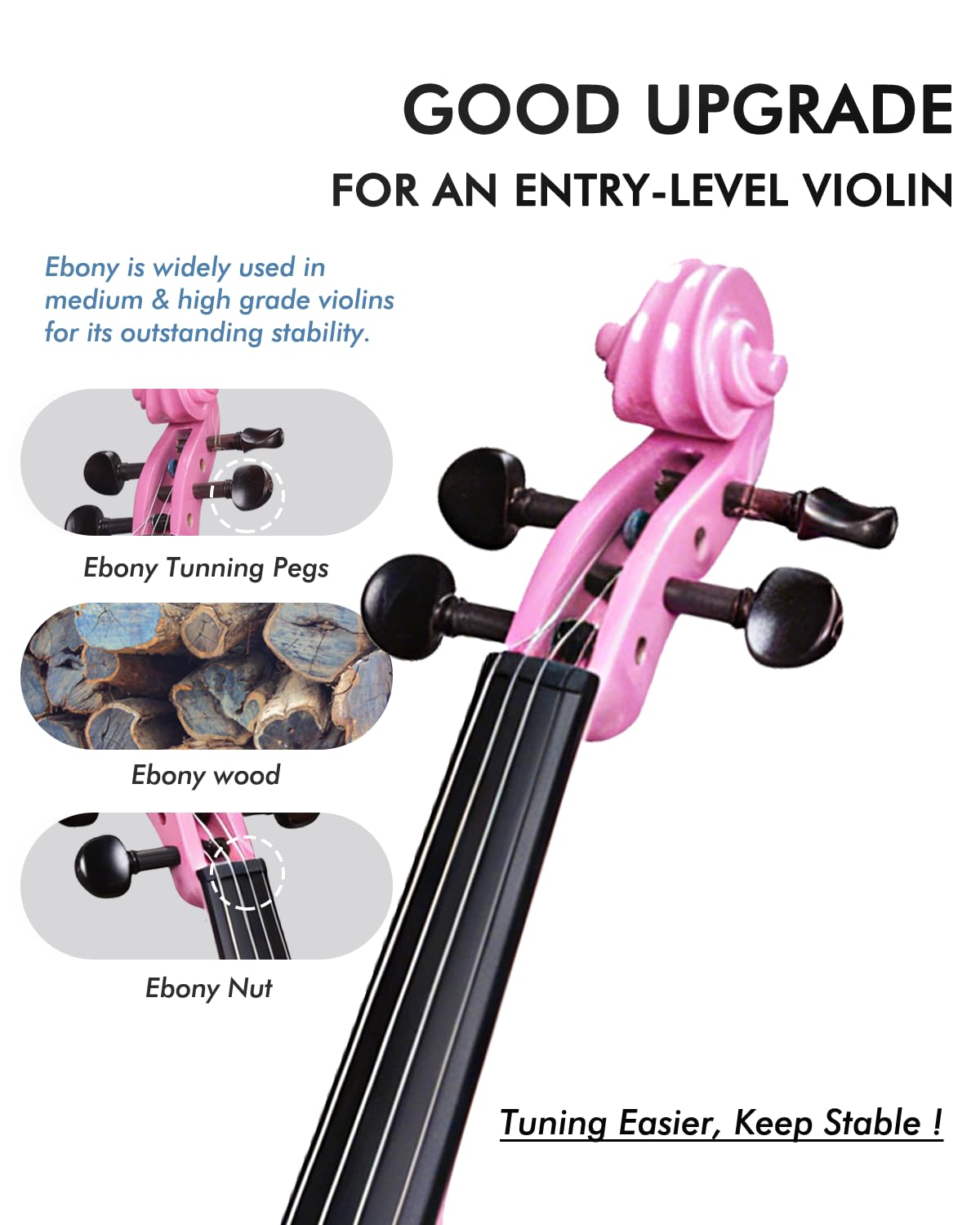 Aileen Violin 4/4 Full Size for Adults Beginners, Black Fiddle Starter Kit for Students Age 12+, including Music Stand, Unique New Fingerboard Sticker, Mute