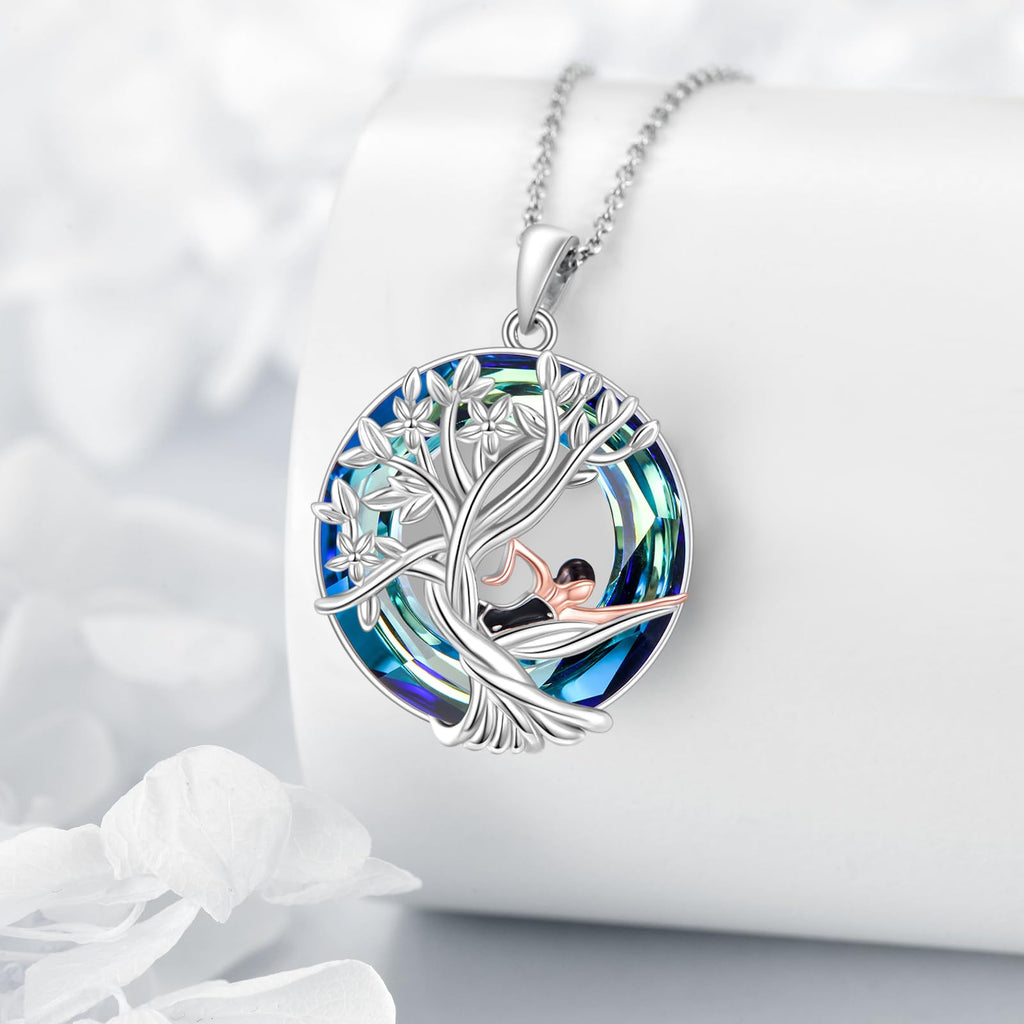 YFN Tree of Life Necklace Sterling Silver Crystal Jewelry Graduation Birthday Gifts for Women