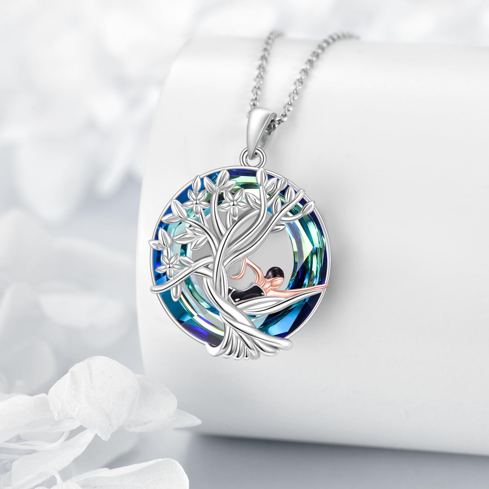 YFN Tree of Life Necklace Sterling Silver Crystal Jewelry Graduation Birthday Gifts for Women