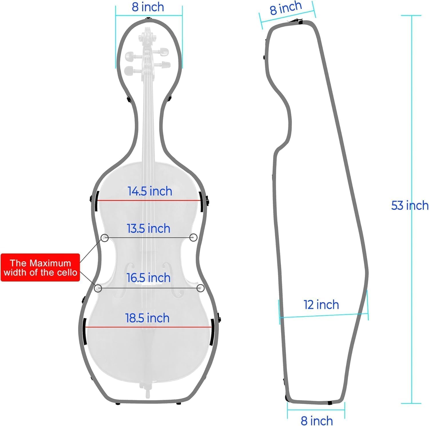 MI&VI CP-7006 Pure Poly Carbon Fiber Cello Case 4/4 Hard Shell 11lb (Full Size) with Wheels | Carry Straps | Rigid Protection | Tough Shell (Black)