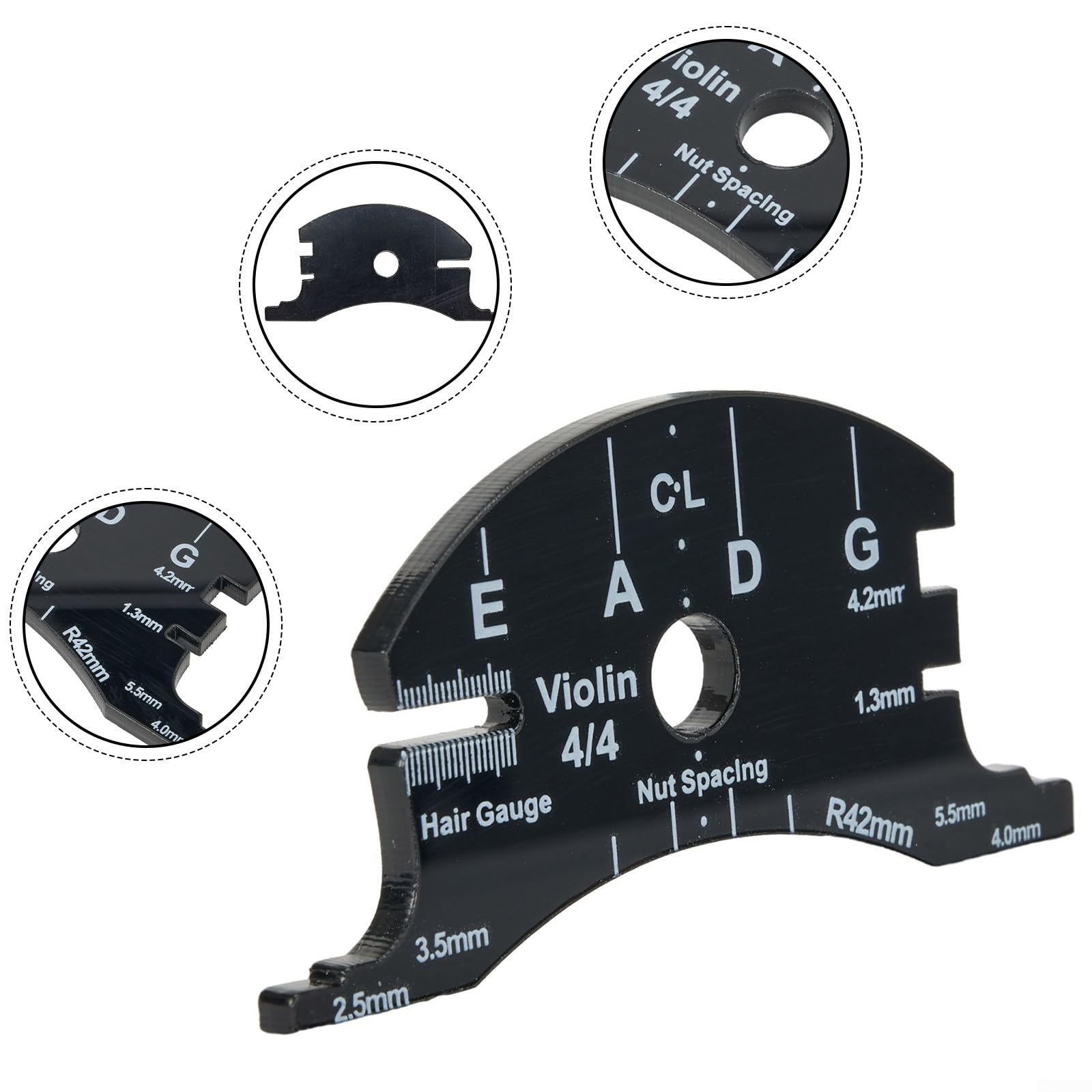 Violin For Bridge Template For Violin Cello Double Bass Multifunctional Luthier Tool For String Height Chord Distance Measurement And Repair Full Size Plastic Gauge Black(Violin 1/2)