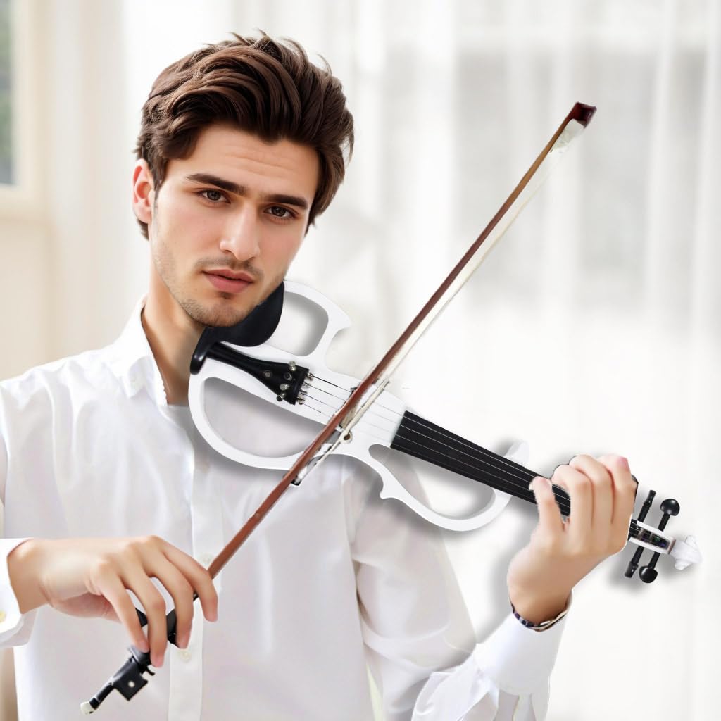 Electric Violin, 4/4 Full Size Solid Silent Fiddle with Ebony Fittings, Silent Electric Violin Kit for Beginner Students (Mahogany)