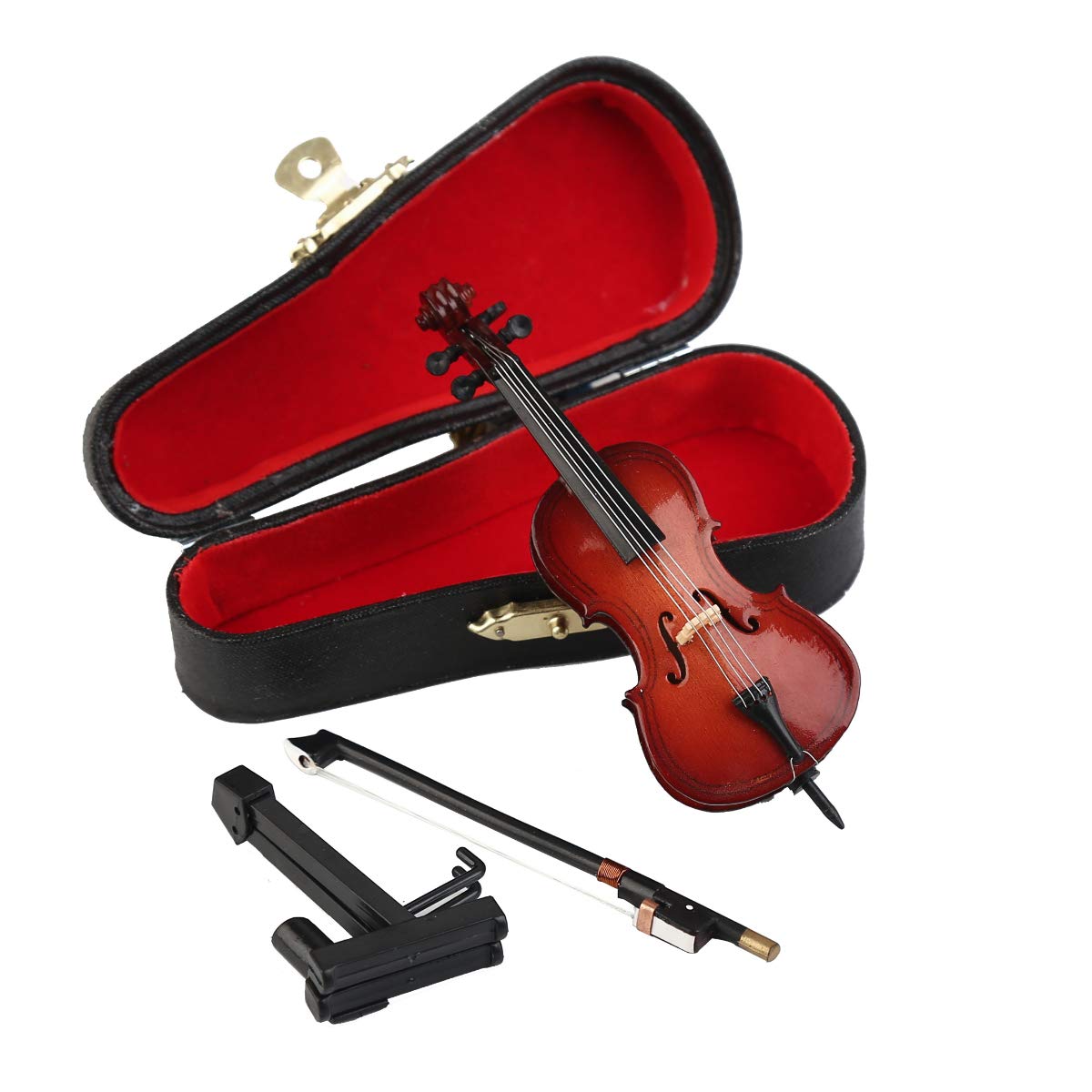 Wooden Miniature Cello with Stand, Bow and Case Mini Musical Instrument Cello Replica Collectible Figurines Dollhouse Accessories Model Home Decoration Display Ornament (5.51"x1.97"x0.63")
