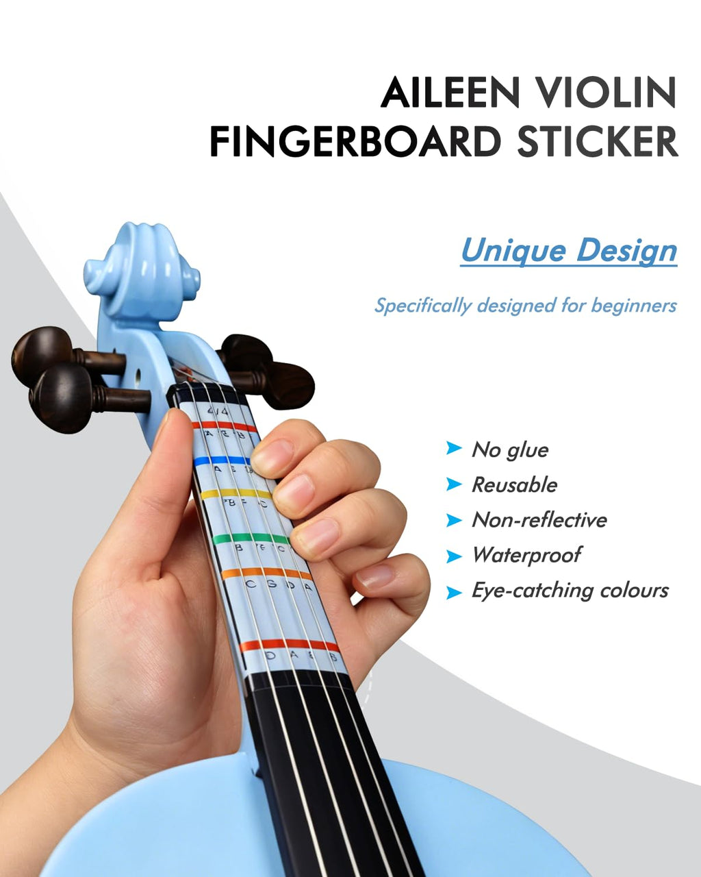 Aileen Violin 4/4 Full Size for Adults Beginners, Black Fiddle Starter Kit for Students Age 12+, including Music Stand, Unique New Fingerboard Sticker, Mute