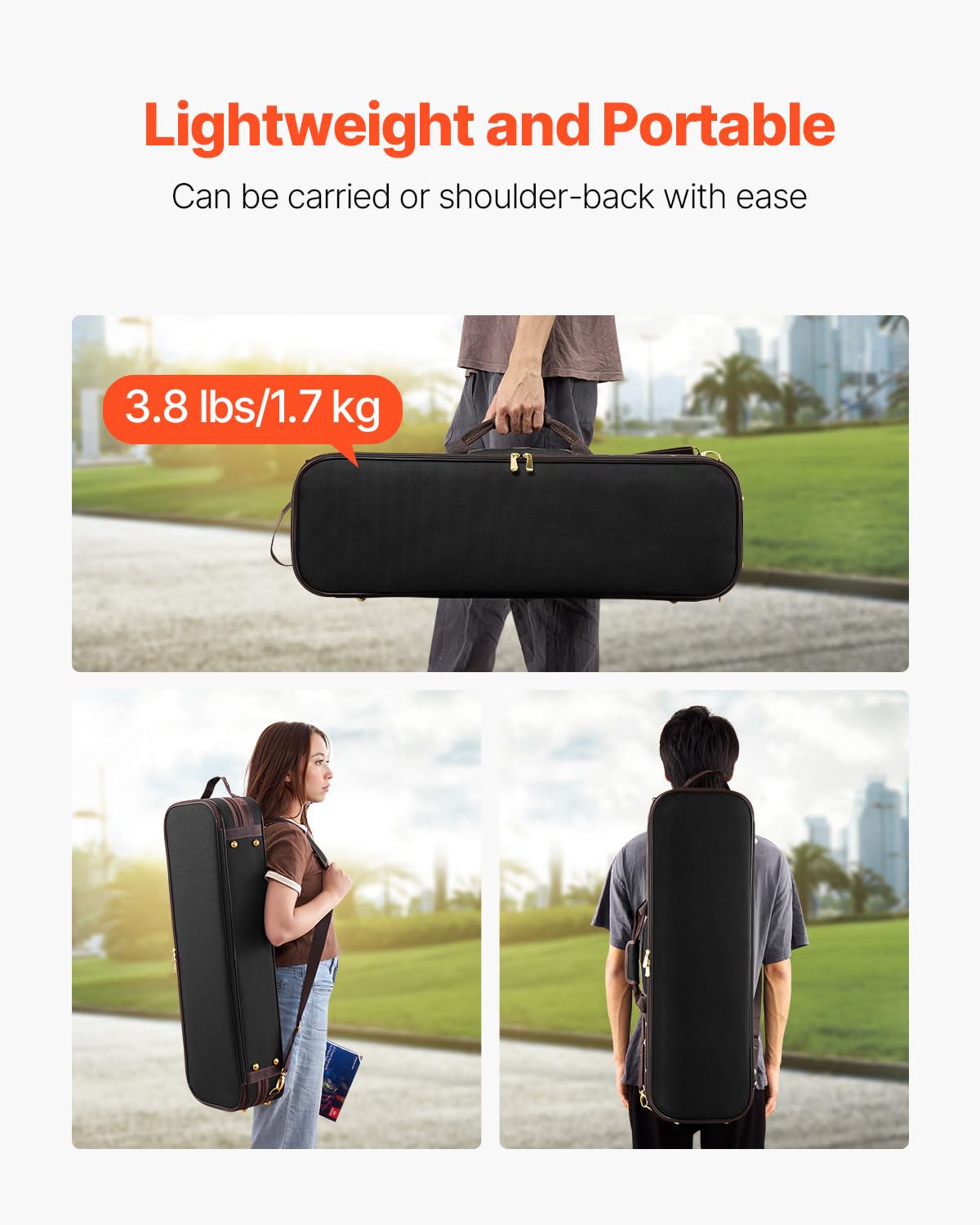 VEVOR 4/4 Full Size Violin Case, Built-in Hygrometer, Lightweight Portable Travel Carrying Bag, with Plush Lining, Dual Shoulder Straps, Anti-Scratch, Professional Triangular Shape, for Violin, Black