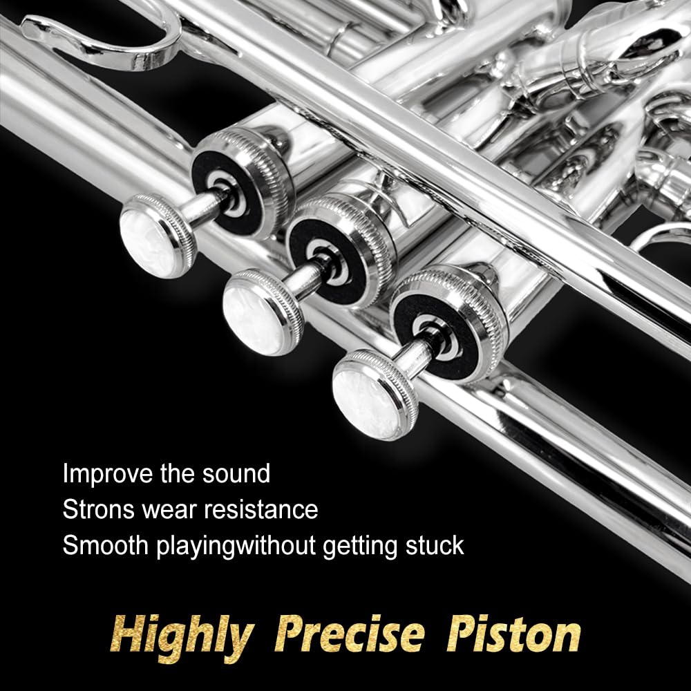 Yinfente Bb Standard Trumpet Set for Beginner or Advance Student, Brass Student Trumpet Instrument With Hard Case, 7C Mouthpiece, Cleaning Kit,White Gloves Glod