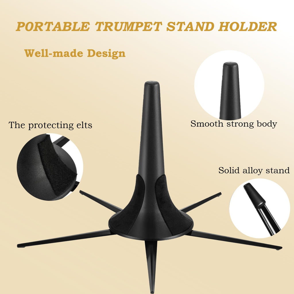 MOONBACK Trumpet Stand, Portable Trumpet Stand Holder 5 Legs Stand Foldable Detachable Stable Metal Legs for trumpet, Trumpet Insturment Stand Accessories Black