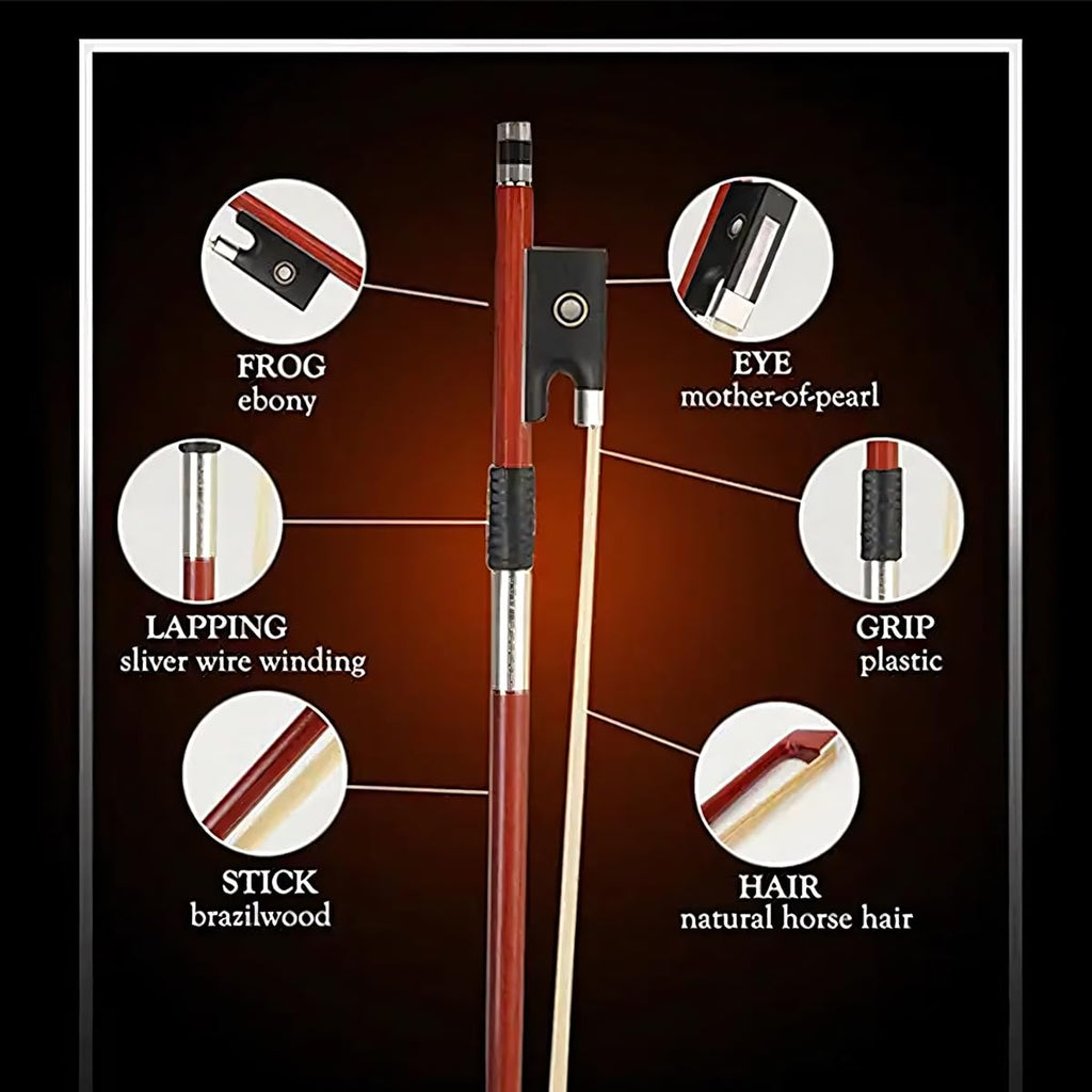 AMZZ Professional 1/2 Violin Bow – Brazilwood, Ebony Frog, White Horsehair, Handmade & Balanced for Students & Advanced Players