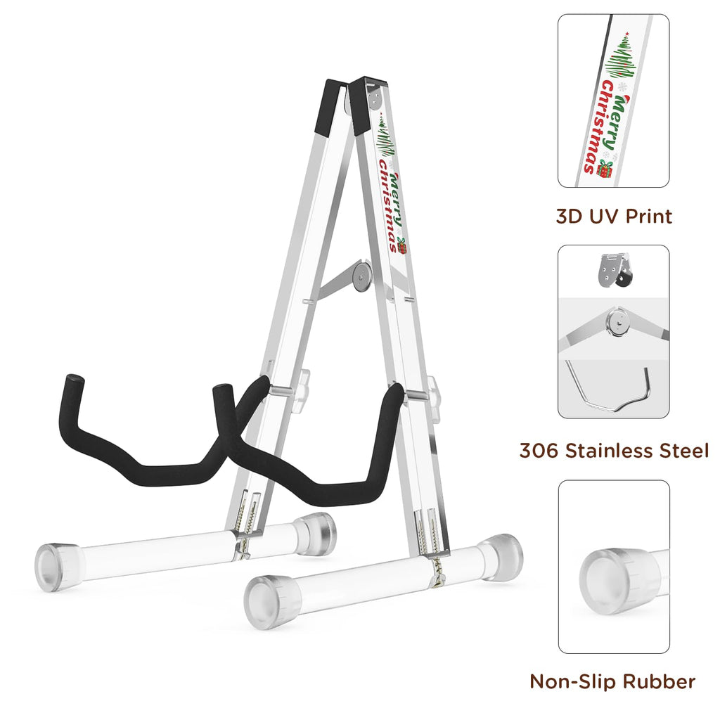 DIDA Guitar Stand, Acrylic Transparent Guitar Stand for Acoustic Guitar, Electric Guitar, Cello, Guitar Holder, Single Guitar Stand, Guitar Accessories (Merry Christmas, Electric Guitar/Cello/Bass)