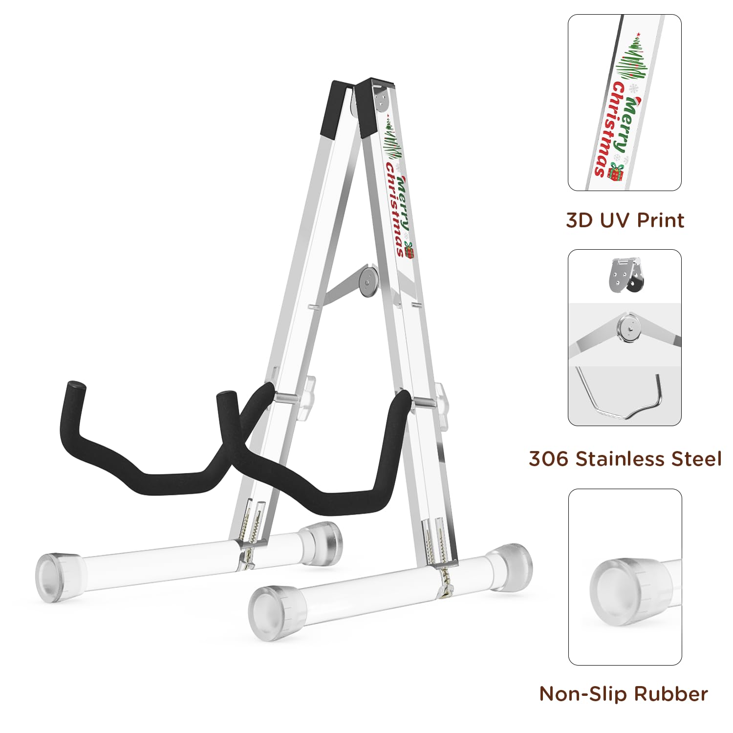 DIDA Guitar Stand, Acrylic Transparent Guitar Stand for Acoustic Guitar, Electric Guitar, Cello, Guitar Holder, Single Guitar Stand, Guitar Accessories (Merry Christmas, Electric Guitar/Cello/Bass)