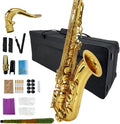 Yinfente Bb Tenor Saxophone Professional Beginner Kit-B Flat Tenor Sax Complete Student Set with Hard Case,Reeds,Cleaning Cloth,Neck Straps,Mouthpiece Gold