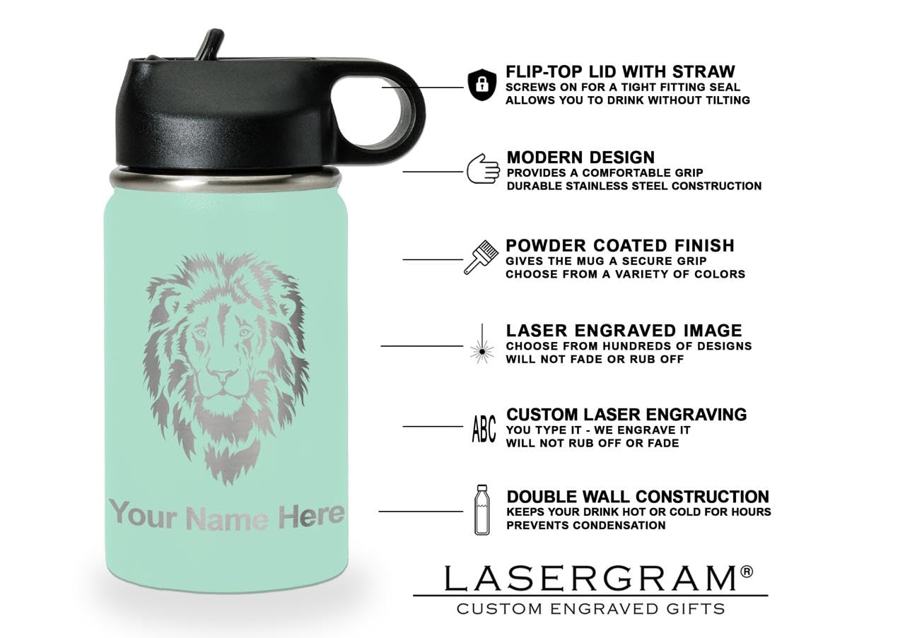 LaserGram Personalized Water Bottle, Trombone, Stainless Steel Double Wall Vacuum Insulated with Flip Top Straw, Custom Engraved Gift (32oz / 950ml Lavender)