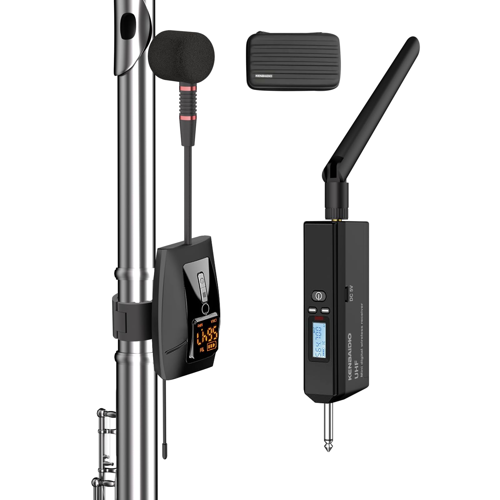UHF Wireless Violin Cello Microphone System Violin Pickup Clip-on Instrument Microphones with Transmitter and Receiver for Musicians, Teachers, Stage Performances, Active PA Systems, 196ft Range