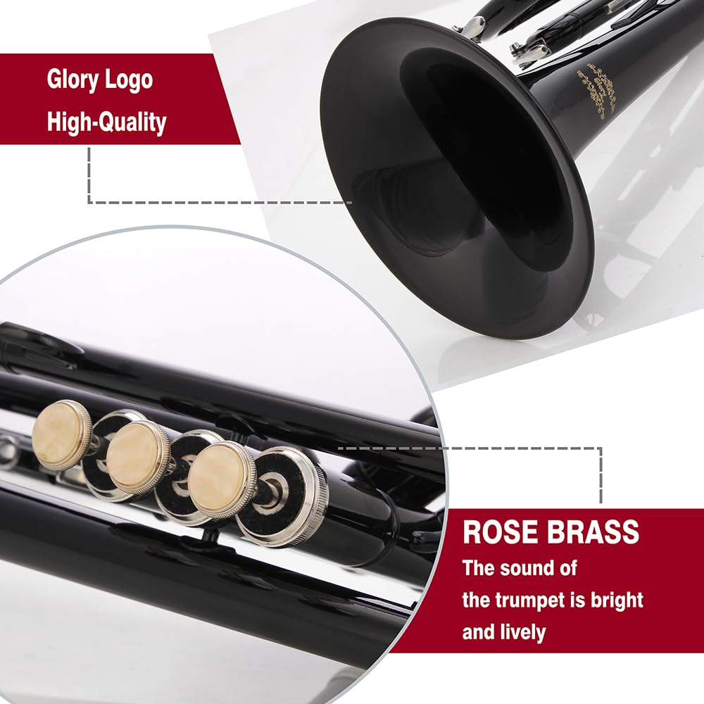 Glory Bb Trumpet - Trumpets for Beginner or Advanced Student with Case, pair of gloves-Gold