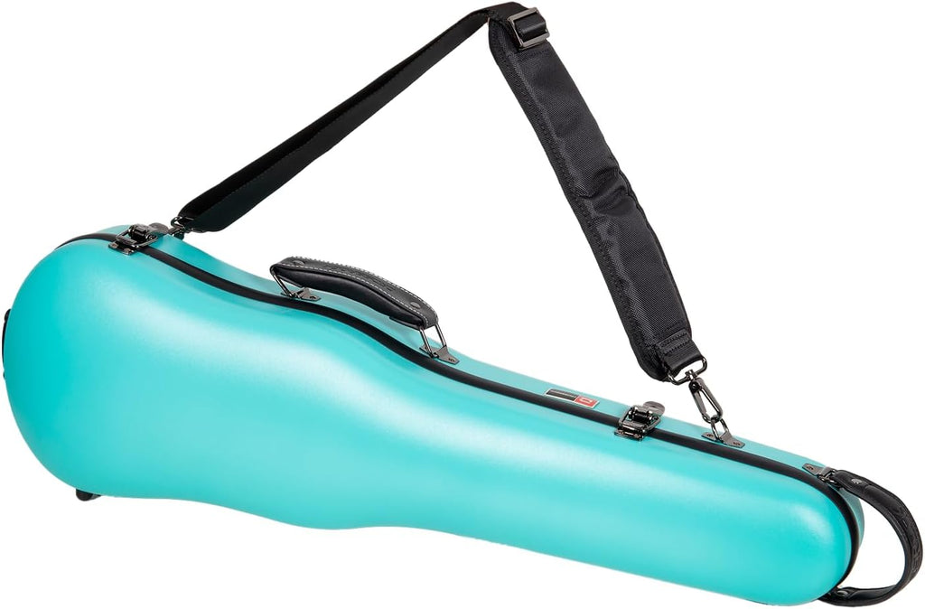 Crossrock Poly Carbon Shaped Violin Case for 4/4 Full-Size | Matte Mint Blue Finish, Hygrometer, Accessory Storage, Protective Blanket – Lightweight Hard Shell