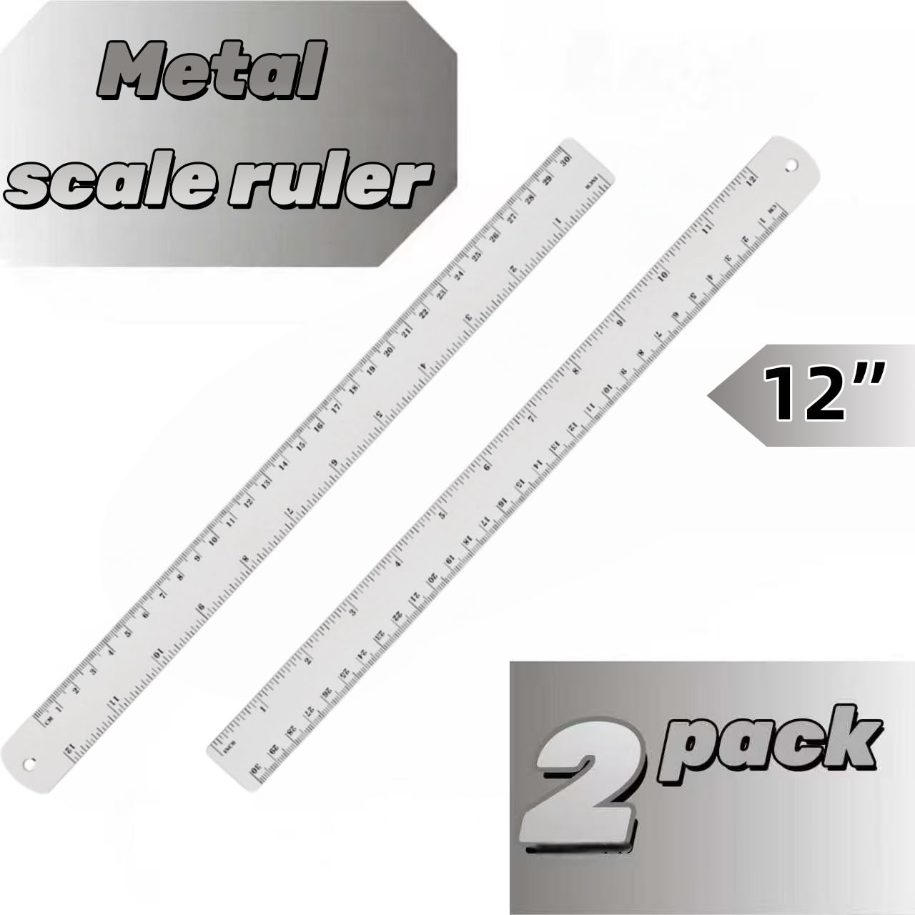 Lakei Stainless Steel Ruler 2-Pack, 6", 12", (15cm,30cm) Dual Scale Ruler | Stainless Steel Ruler Set, Metric Precision Measuring Drawing Ruler, for Drawing, Home, Office and Engineering Use