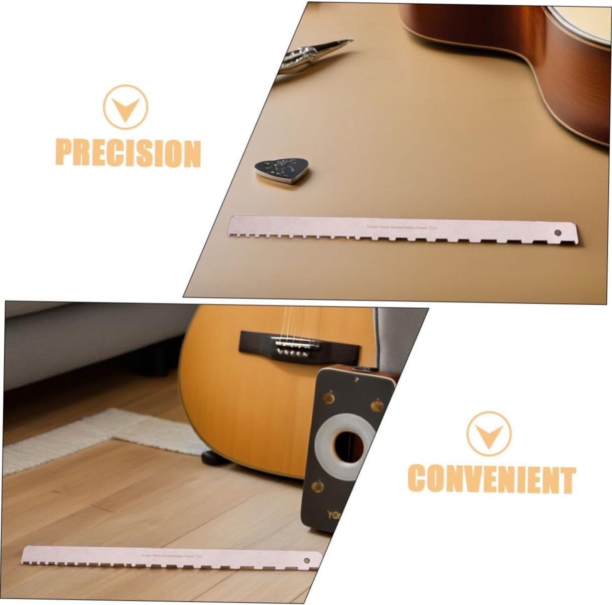 PRETYZOOM 2pcs Notched Guitar Neck Straight Edge Ruler Stainless Steel Luthier Measuring Tool for Electric Guitar and Bass Fretboard Setup String Action Gauge