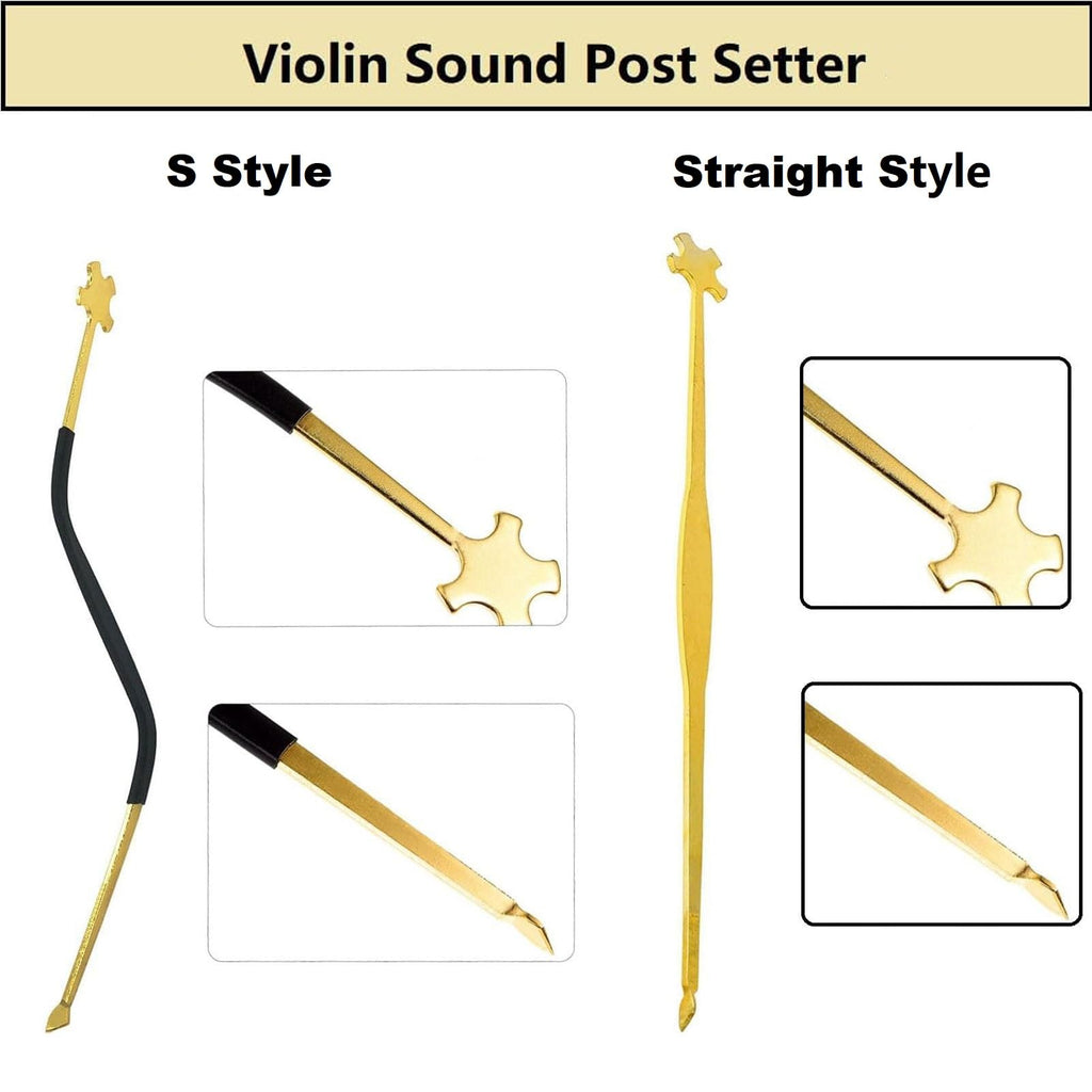 14 Pieces Violin Luthier Install Repair Tool Kit with Template Gauge, String Lifter, Maple Bridge, Sound Post Gauge, Retriever Clip, Setter, Velvet Storage Bag Violin Parts & Accessories