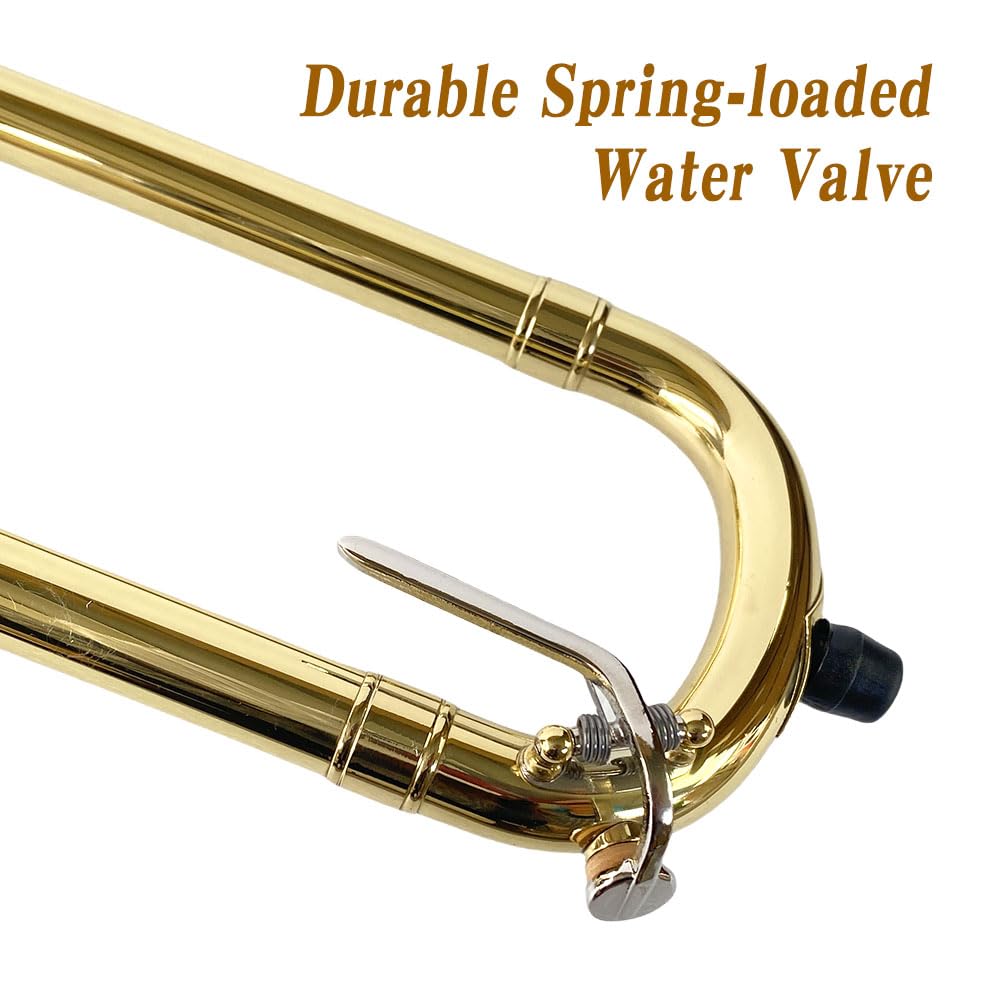 Bb Tenor Slide Trombone – B Flat Brass Trombone with Gold Lacquer Finish- Includes Hard Case, Mouthpiece & Cleaning Kit – Fit for Musicians and Beginners（12.7 mm & 205 mm）