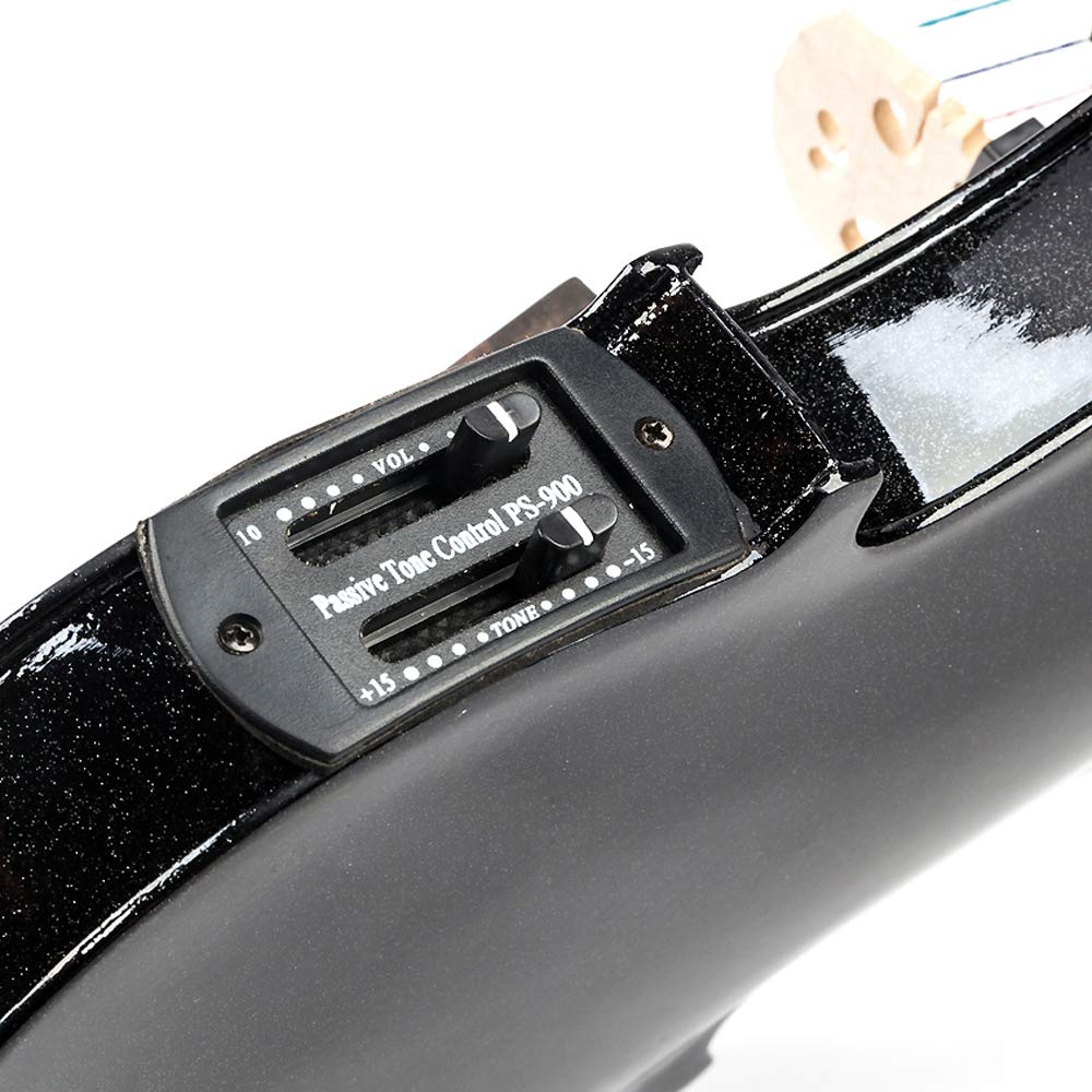 Ktaxon Acoustic Electric Violin, 4/4 Violin with EQ preamp and Ebony Accessories, Full-size Violin with AUX Cable, Shoulder Rest, Rosin, Extra String and Cleaning Cloth (Black)